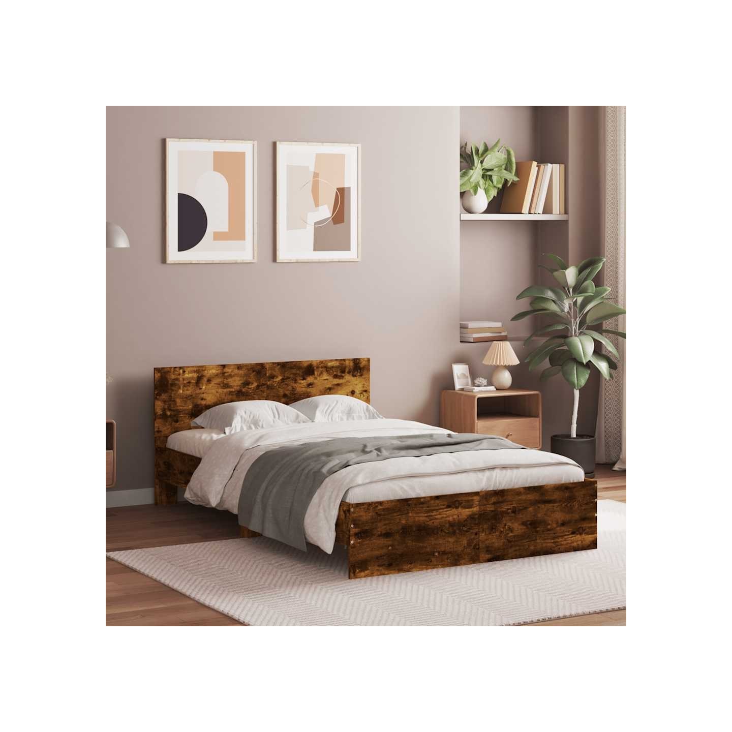 Cadre de lit sans matelas chêne fumé 135x190 cm