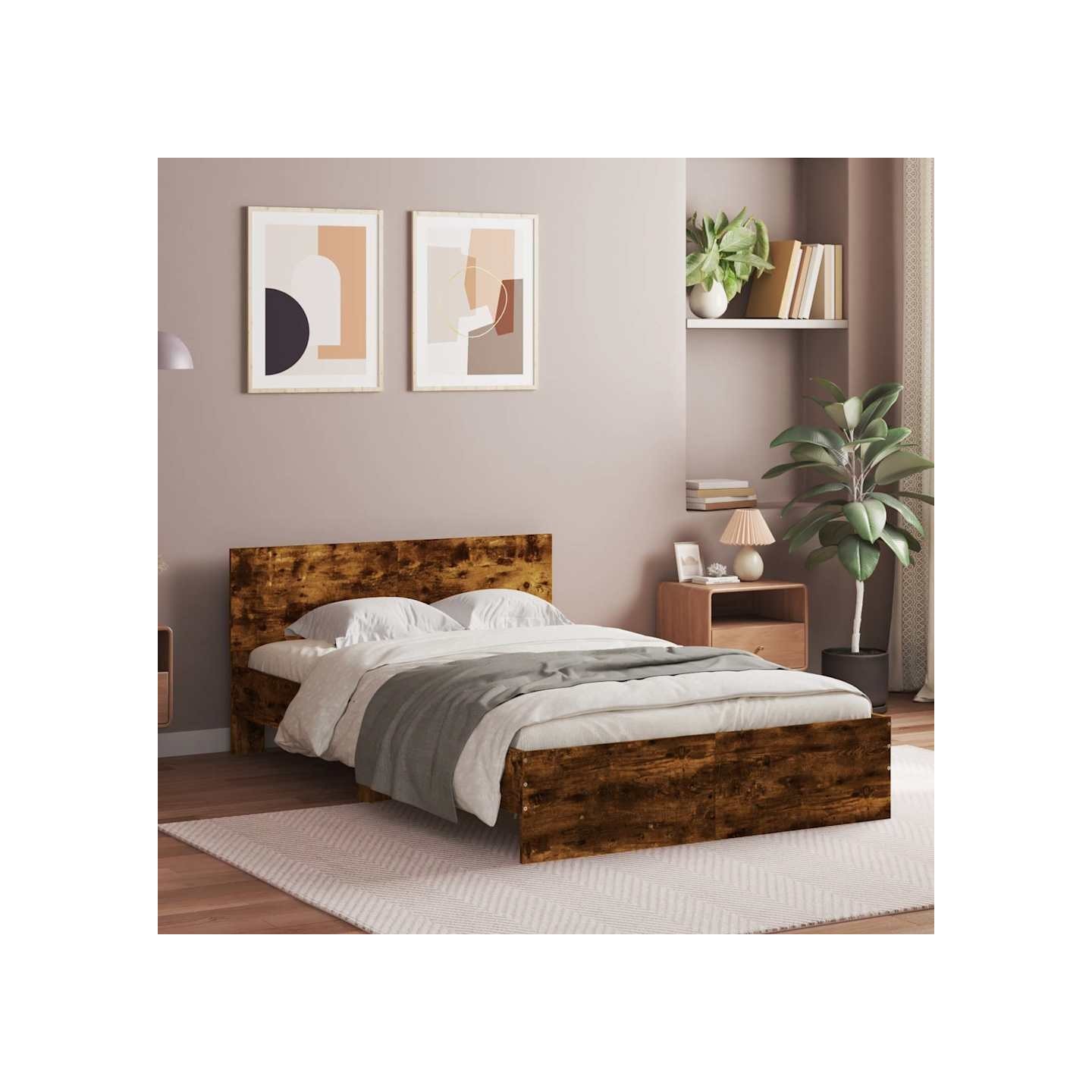 Cadre de lit sans matelas chêne fumé 120x190 cm