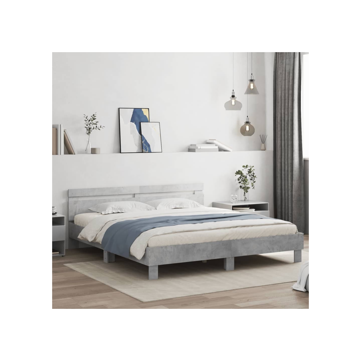 Cadre de lit avec LED sans matelas gris béton 180x200 cm