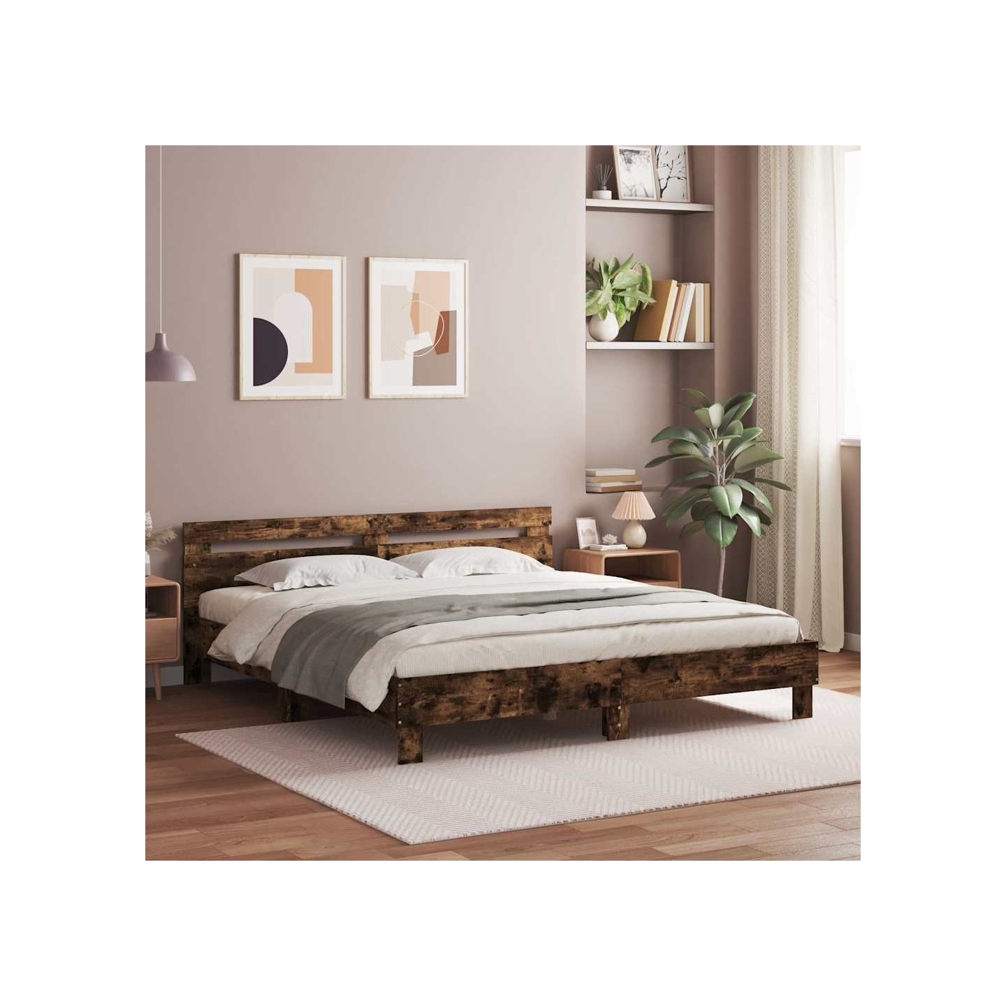 Cadre de lit avec LED sans matelas chêne fumé 180x200 cm