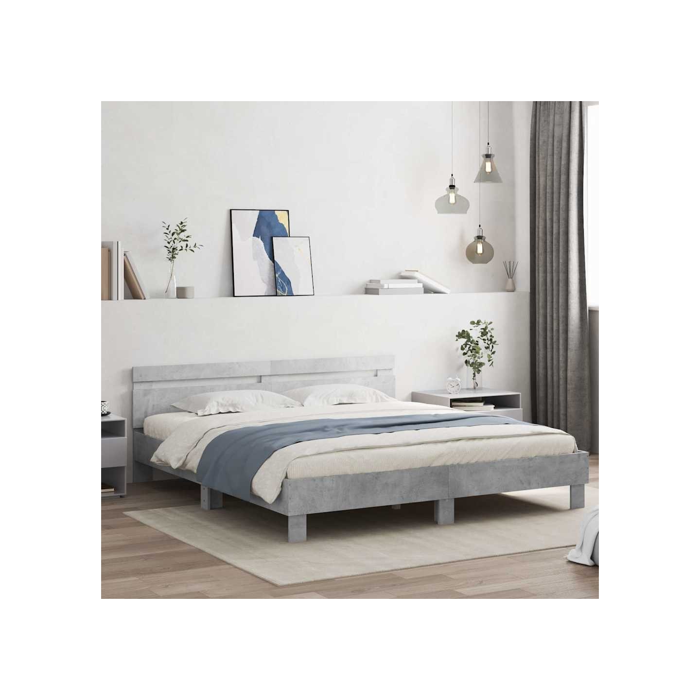 Cadre de lit avec LED sans matelas gris béton 160x200 cm