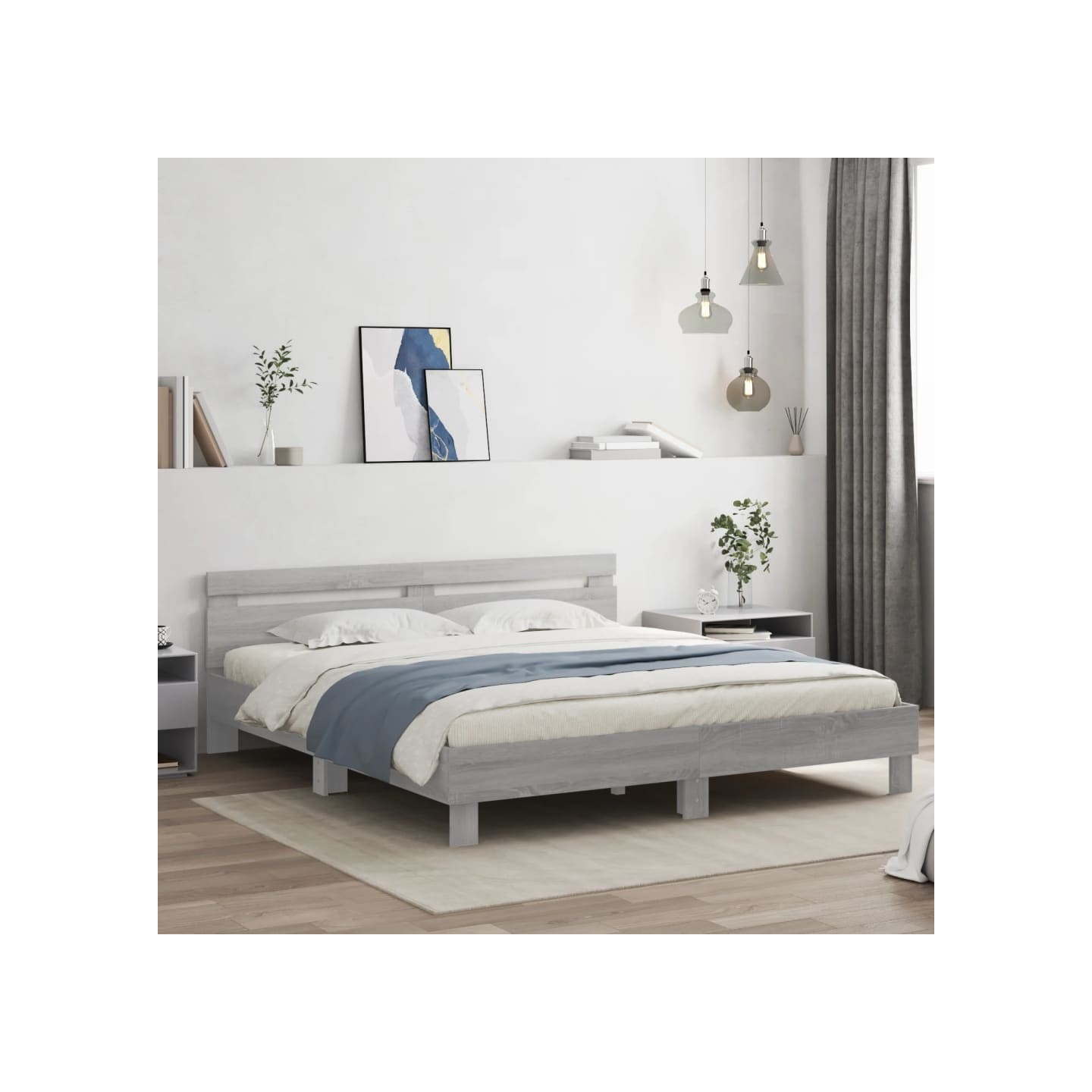 Cadre de lit avec LED sans matelas sonoma gris 180x200 cm