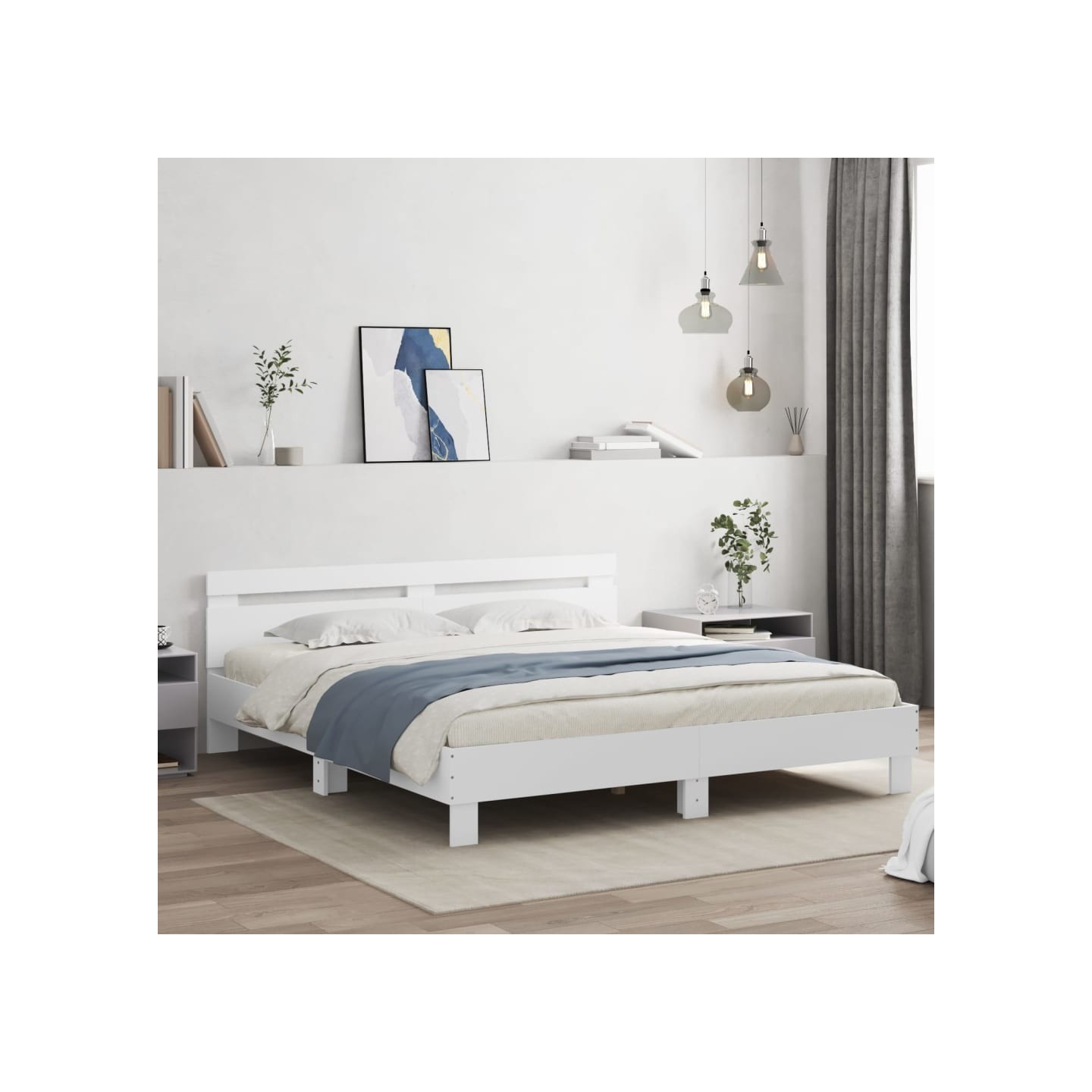 Cadre de lit avec LED sans matelas blanc 200x200 cm