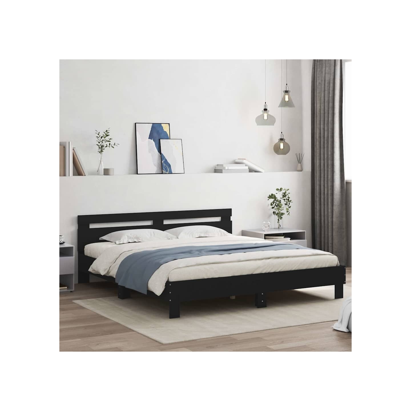 Cadre de lit avec LED sans matelas noir 180x200 cm