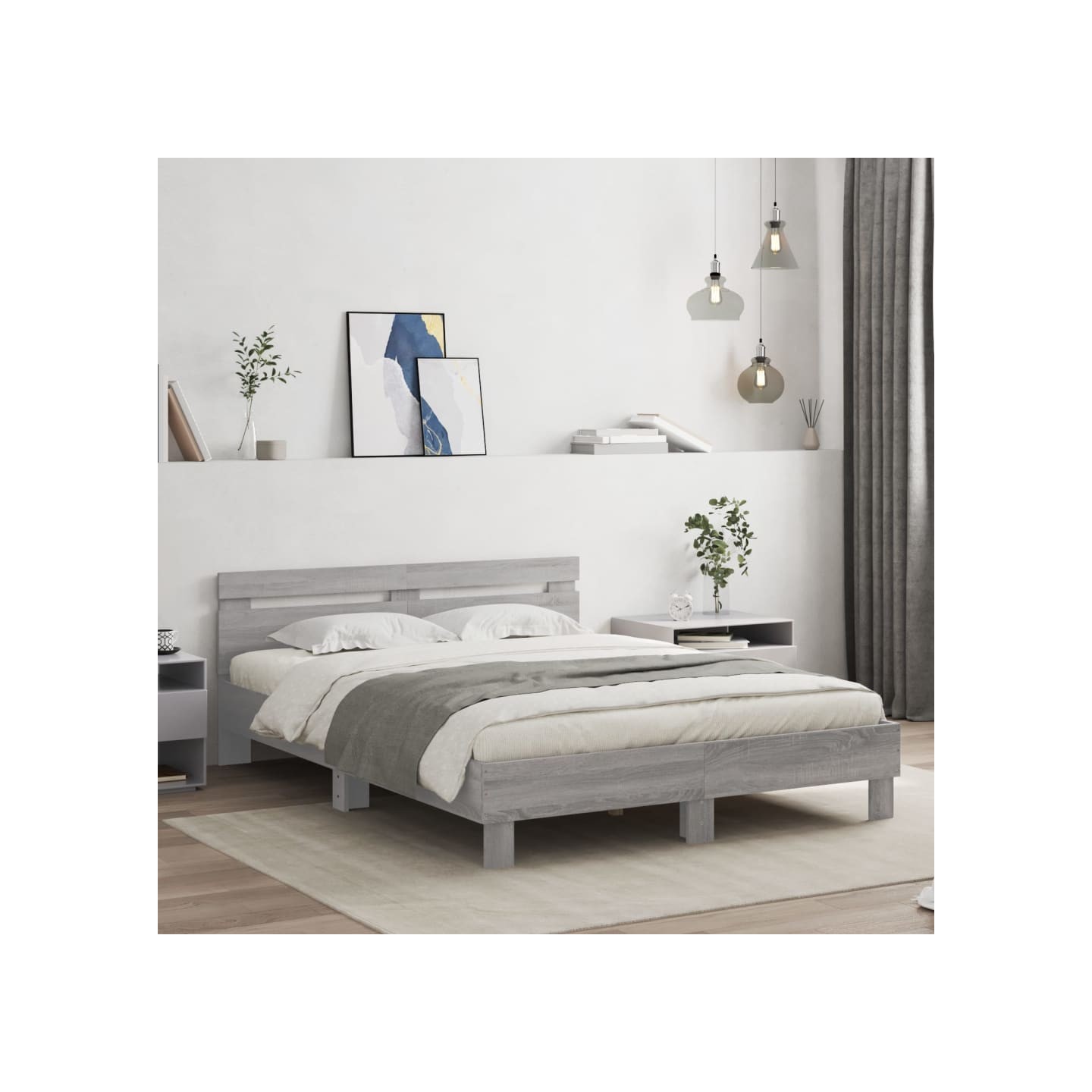 Cadre de lit avec LED sans matelas sonoma gris 150x200 cm