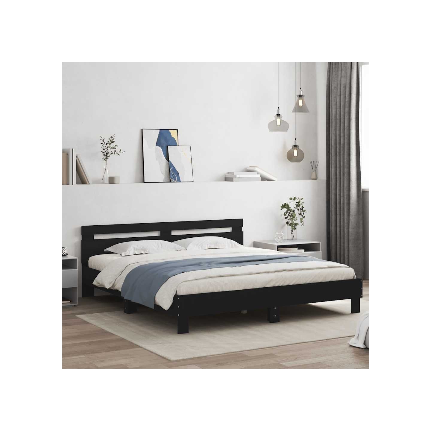 Cadre de lit avec LED sans matelas noir 160x200 cm