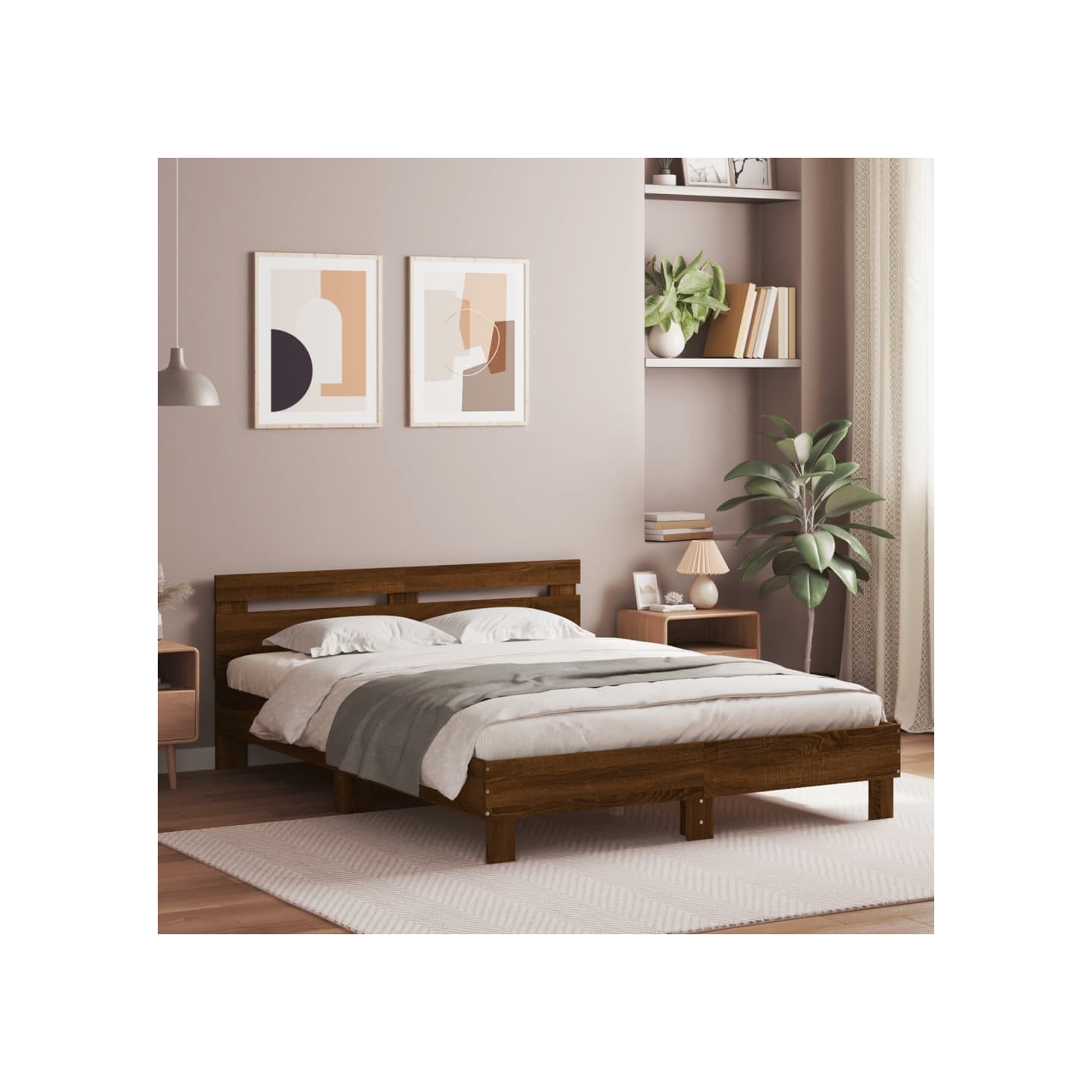 Cadre de lit avec LED sans matelas chêne marron 150x200 cm
