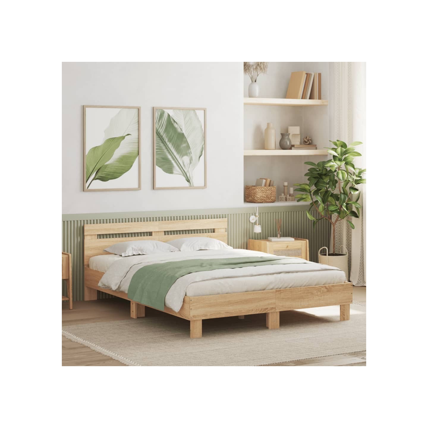 Cadre de lit avec LED sans matelas chêne sonoma 150x200 cm