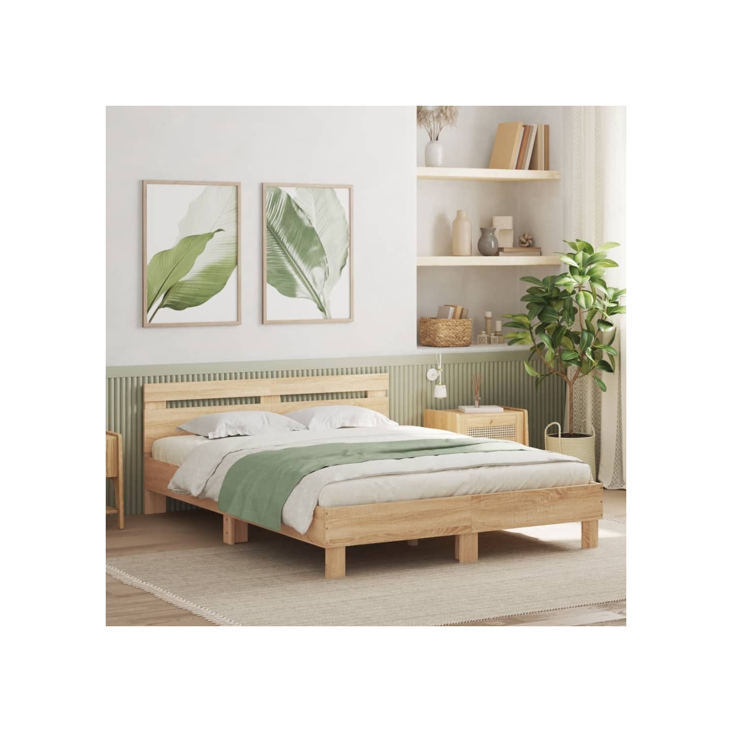 Cadre de lit avec LED sans matelas chêne sonoma 140x190 cm