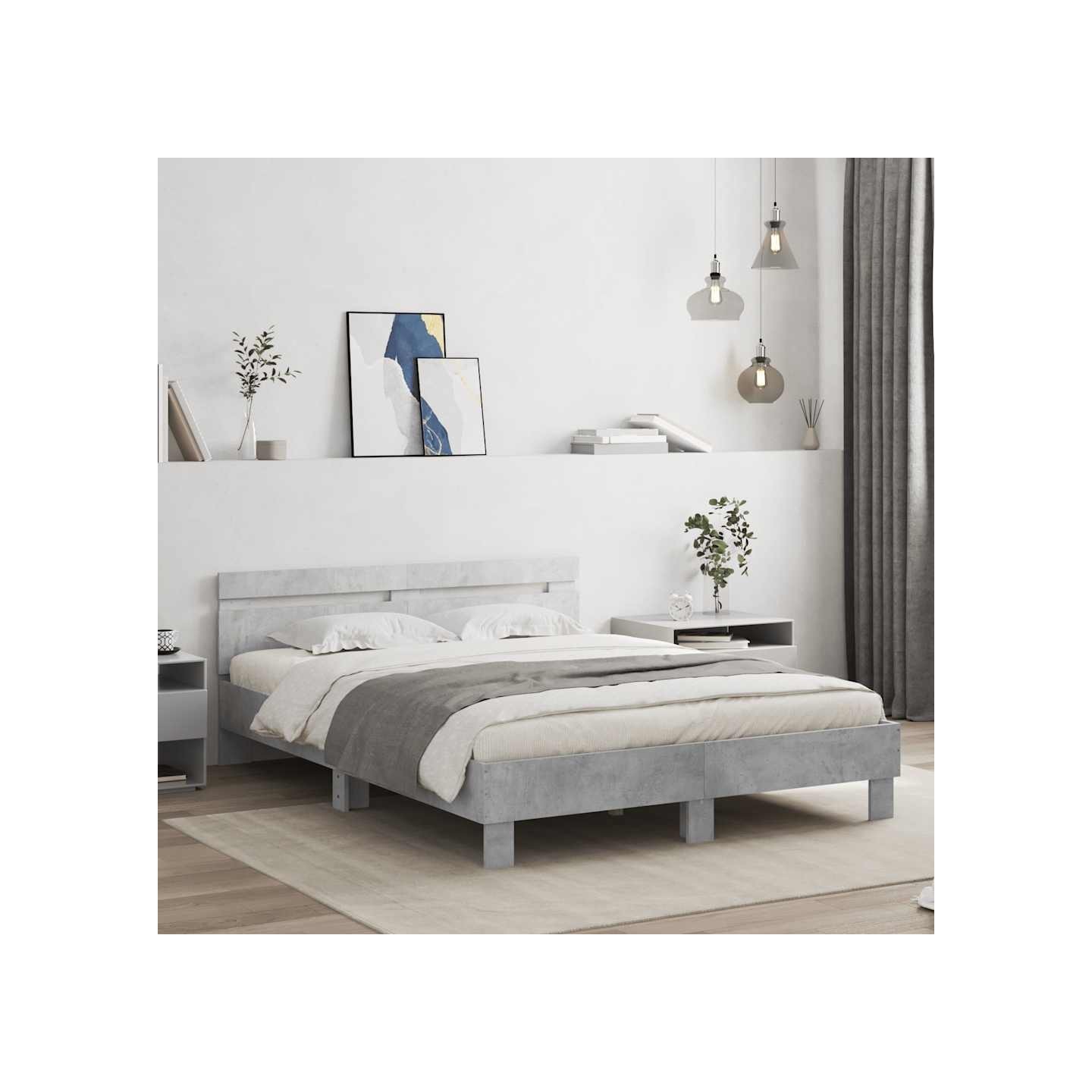 Cadre de lit avec LED sans matelas gris béton 150x200 cm