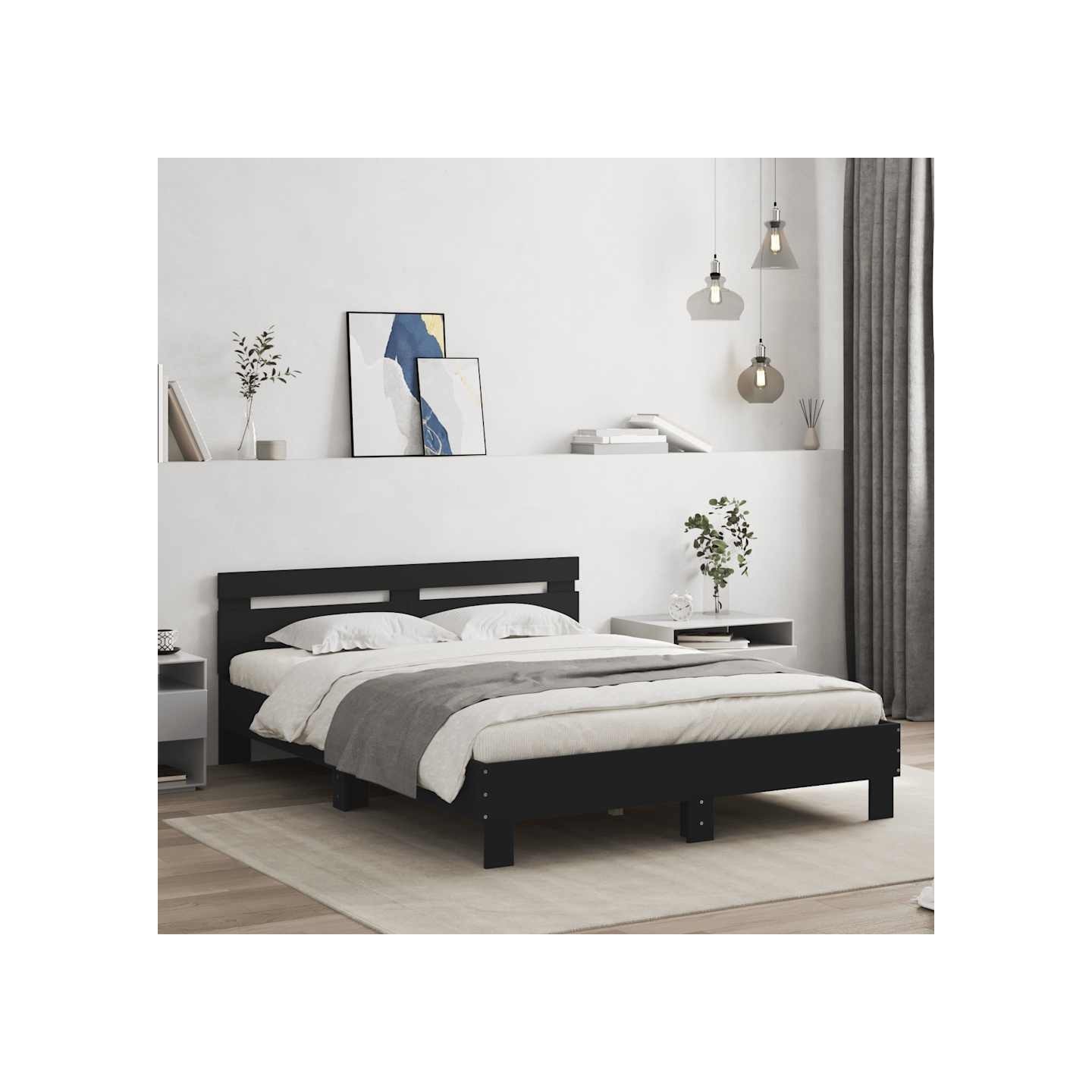 Cadre de lit avec LED sans matelas noir 140x200 cm
