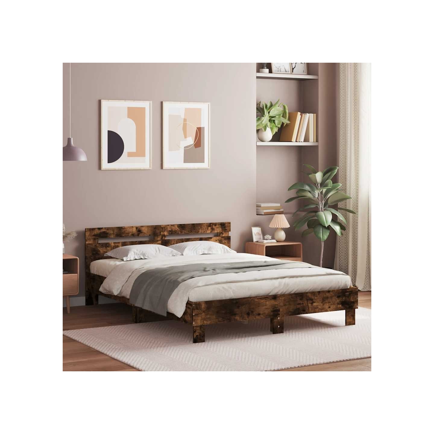 Cadre de lit avec LED sans matelas chêne fumé 140x200 cm
