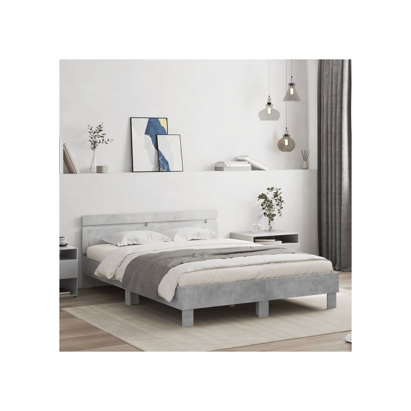 Cadre de lit avec LED sans matelas gris béton 140x190 cm