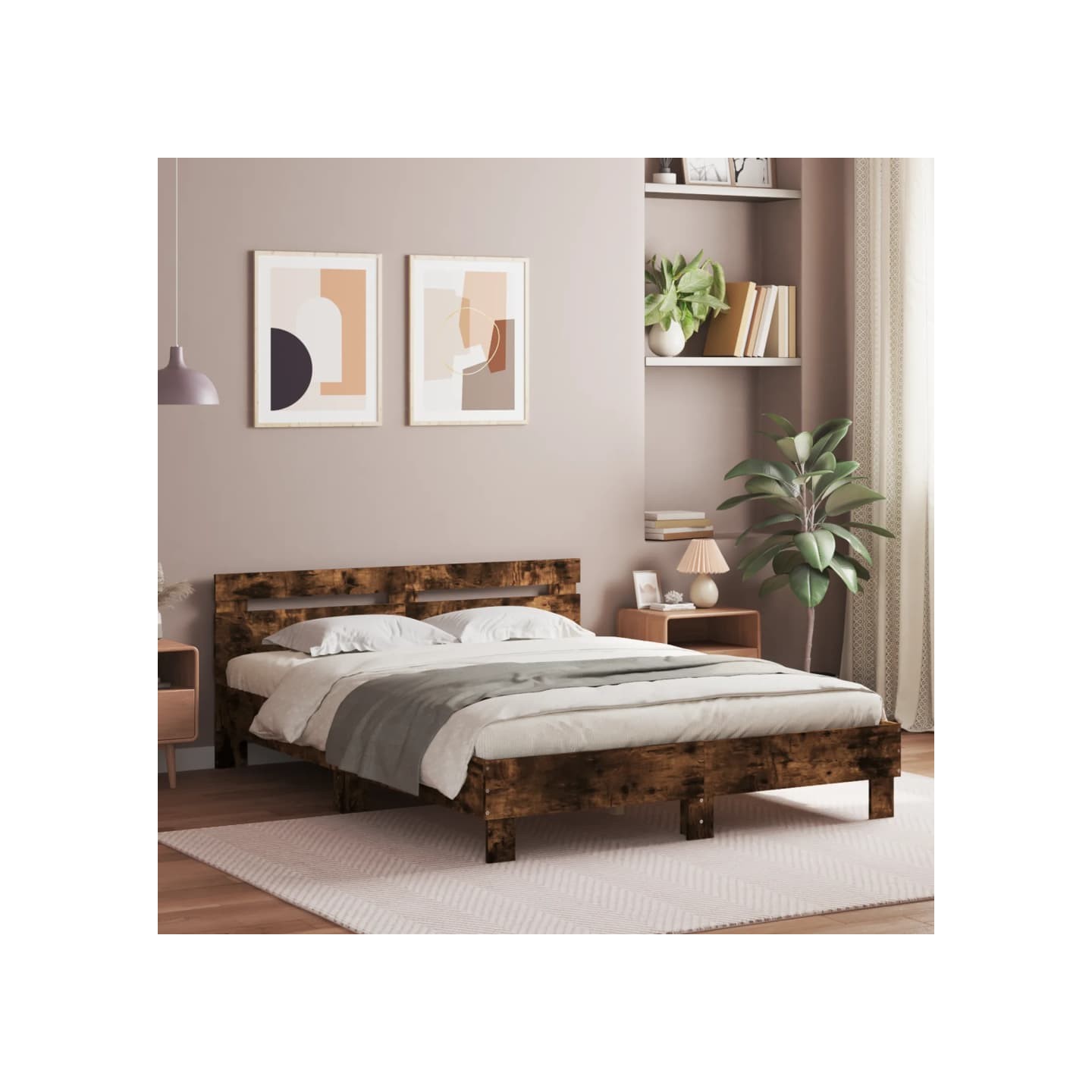 Cadre de lit avec LED sans matelas chêne fumé 150x200 cm