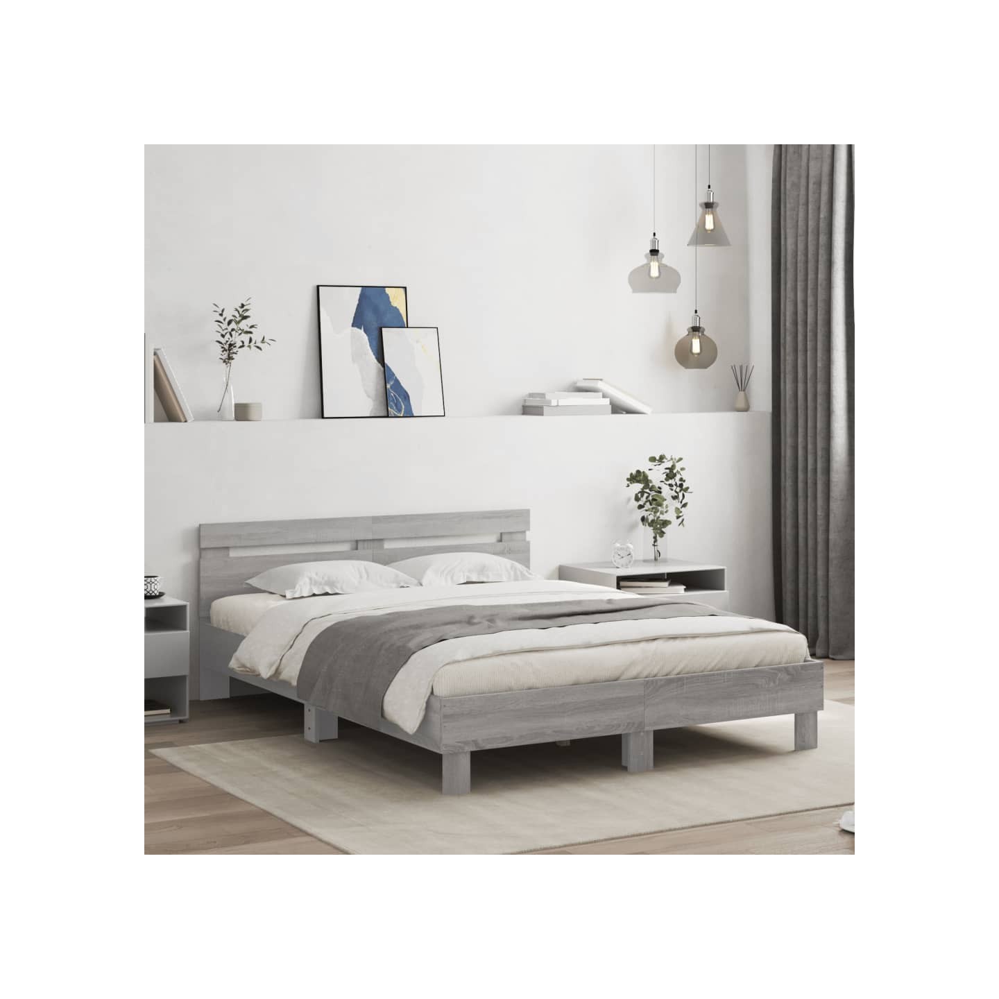 Cadre de lit avec LED sans matelas sonoma gris 140x200 cm
