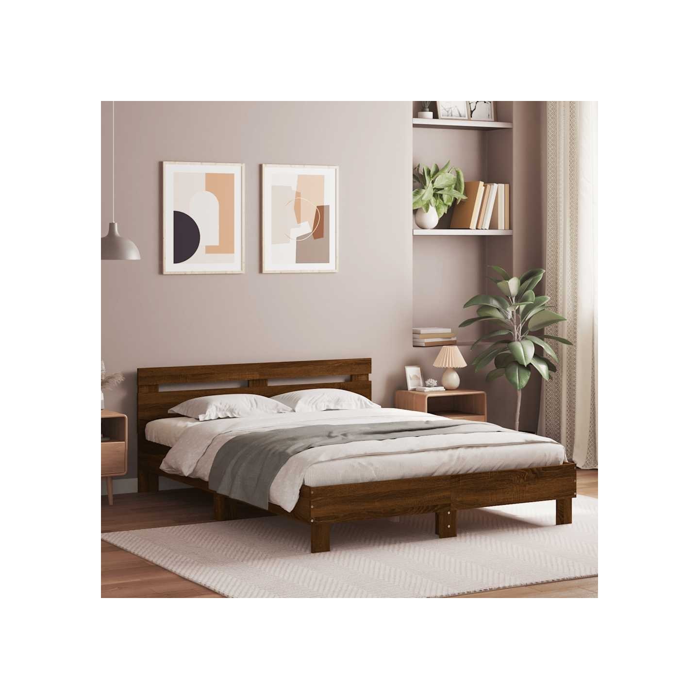 Cadre de lit avec LED sans matelas chêne marron 140x190 cm