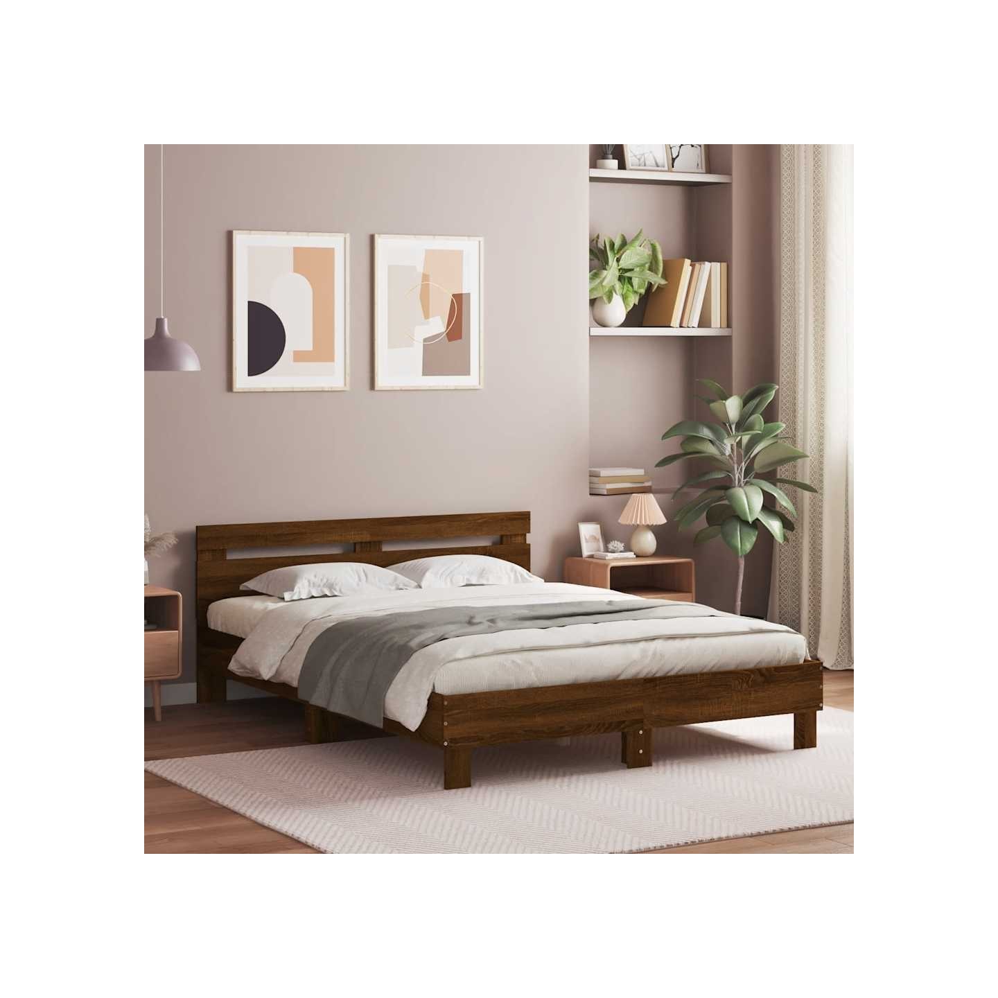 Cadre de lit avec LED sans matelas chêne marron 140x200 cm
