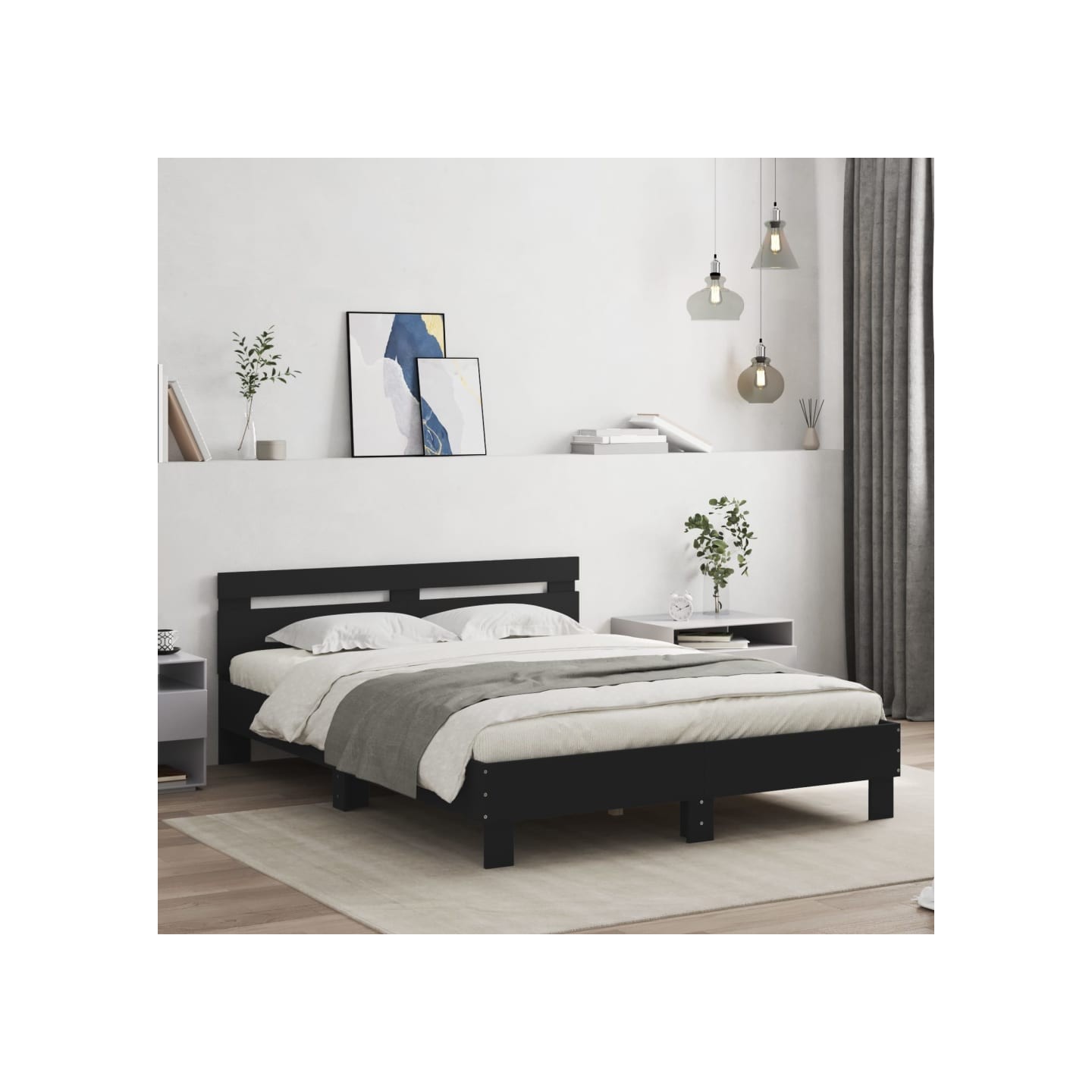 Cadre de lit avec LED sans matelas noir 140x190 cm