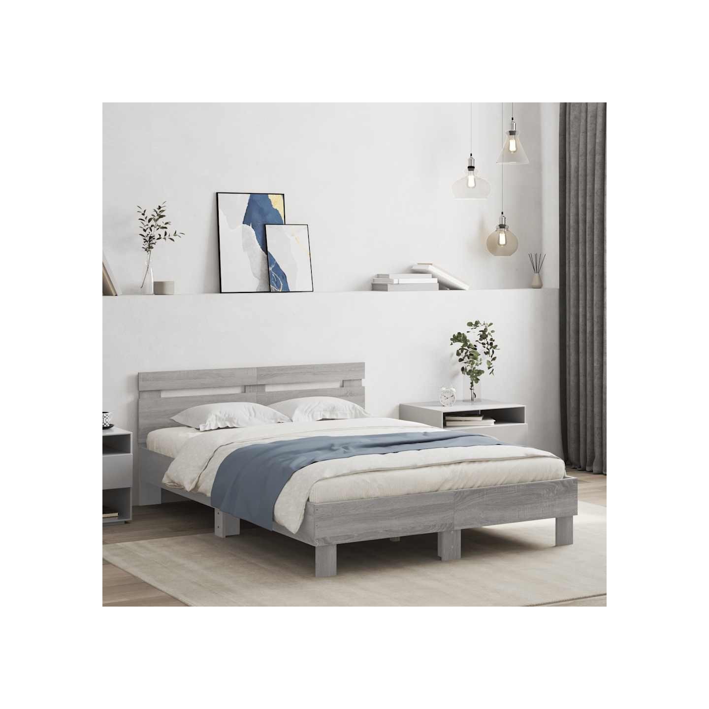 Cadre de lit avec LED sans matelas sonoma gris 135x190 cm