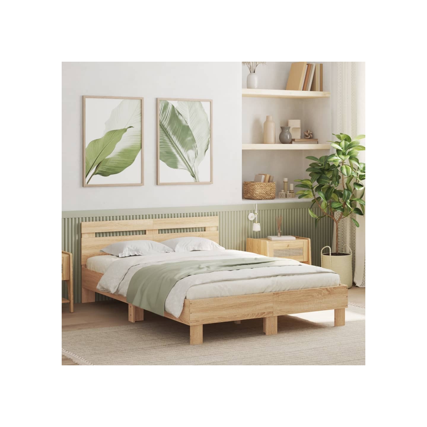 Cadre de lit avec LED sans matelas chêne sonoma 135x190 cm