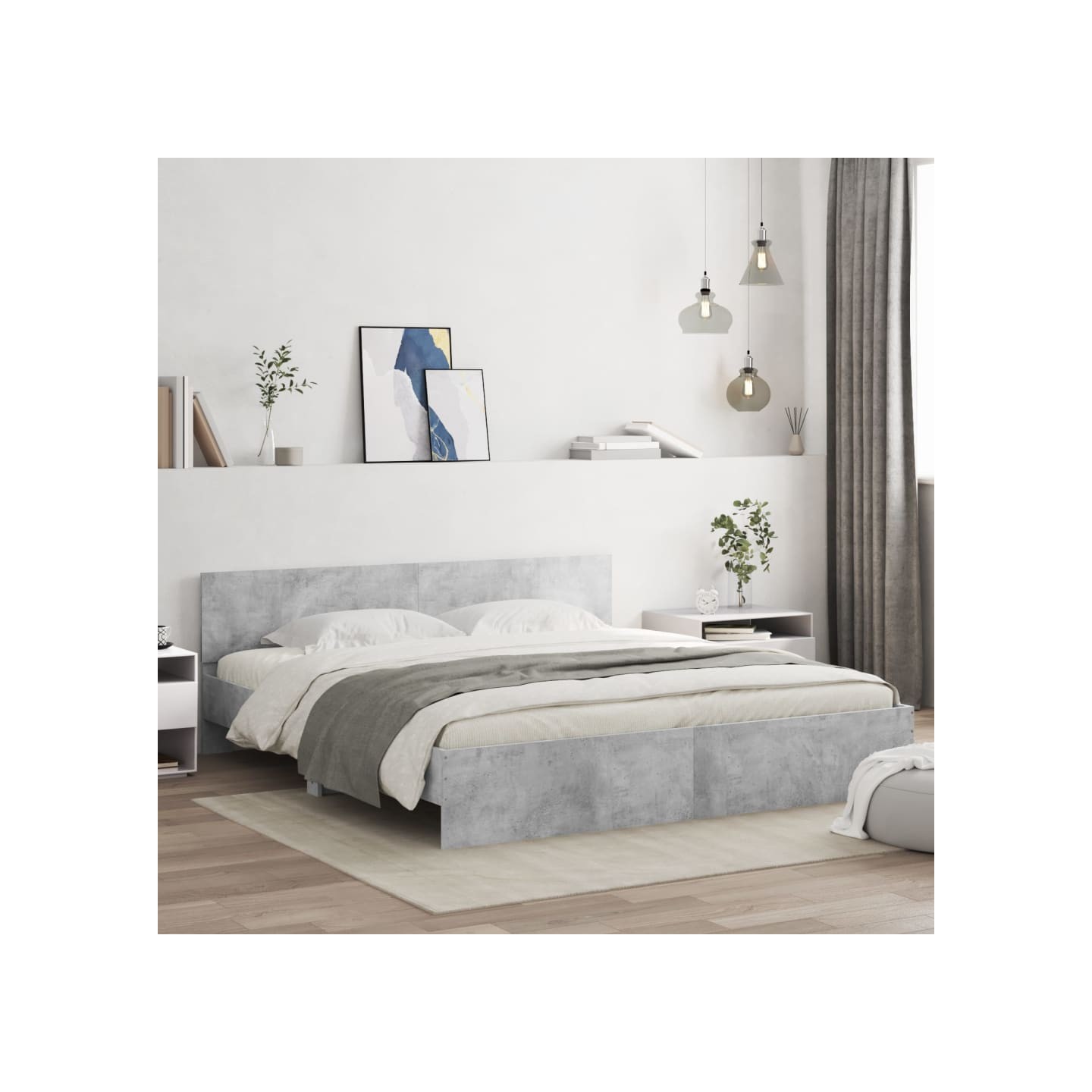Cadre de lit avec LED sans matelas gris béton 200x200 cm