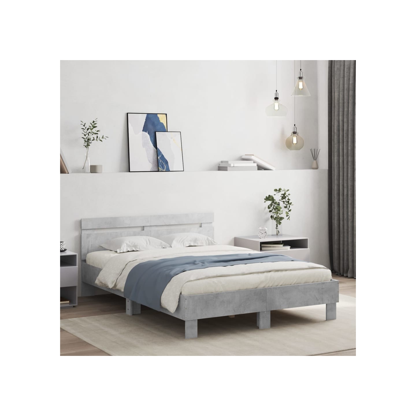 Cadre de lit avec LED sans matelas gris béton 135x190 cm
