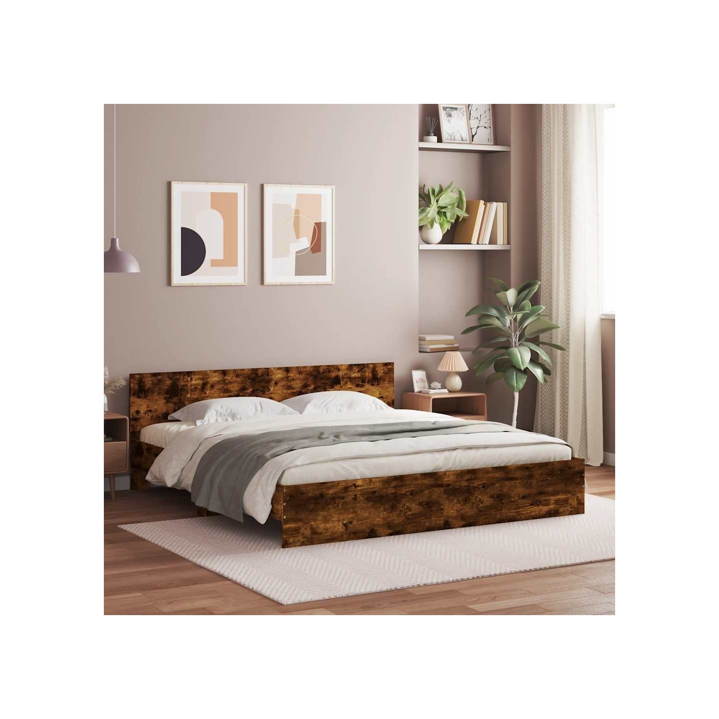 Cadre de lit avec LED sans matelas chêne fumé 200x200 cm