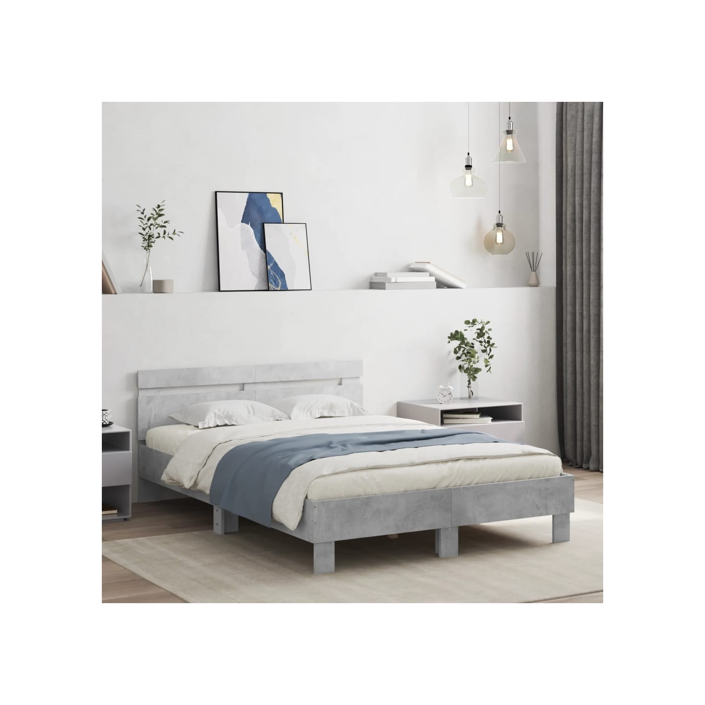 Cadre de lit avec LED sans matelas gris béton 120x190 cm