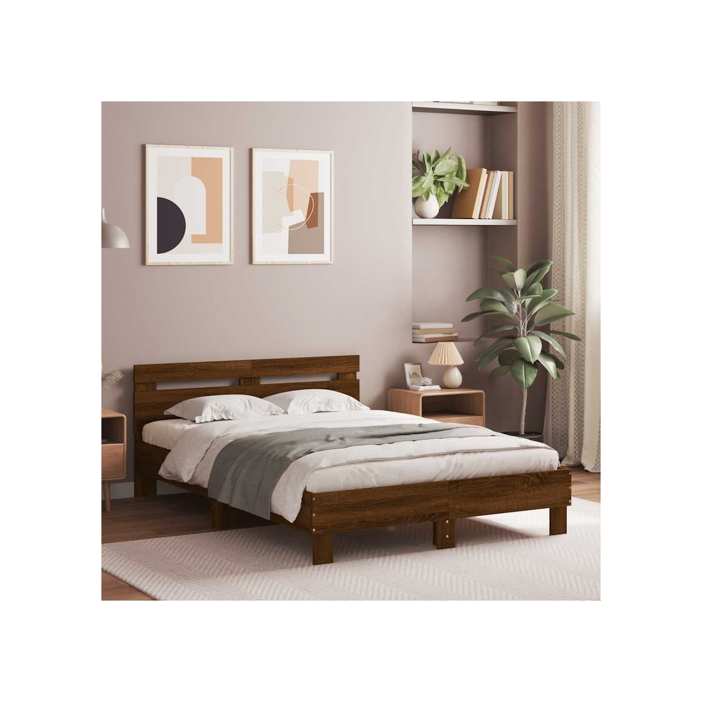 Cadre de lit avec LED sans matelas chêne marron 120x190 cm
