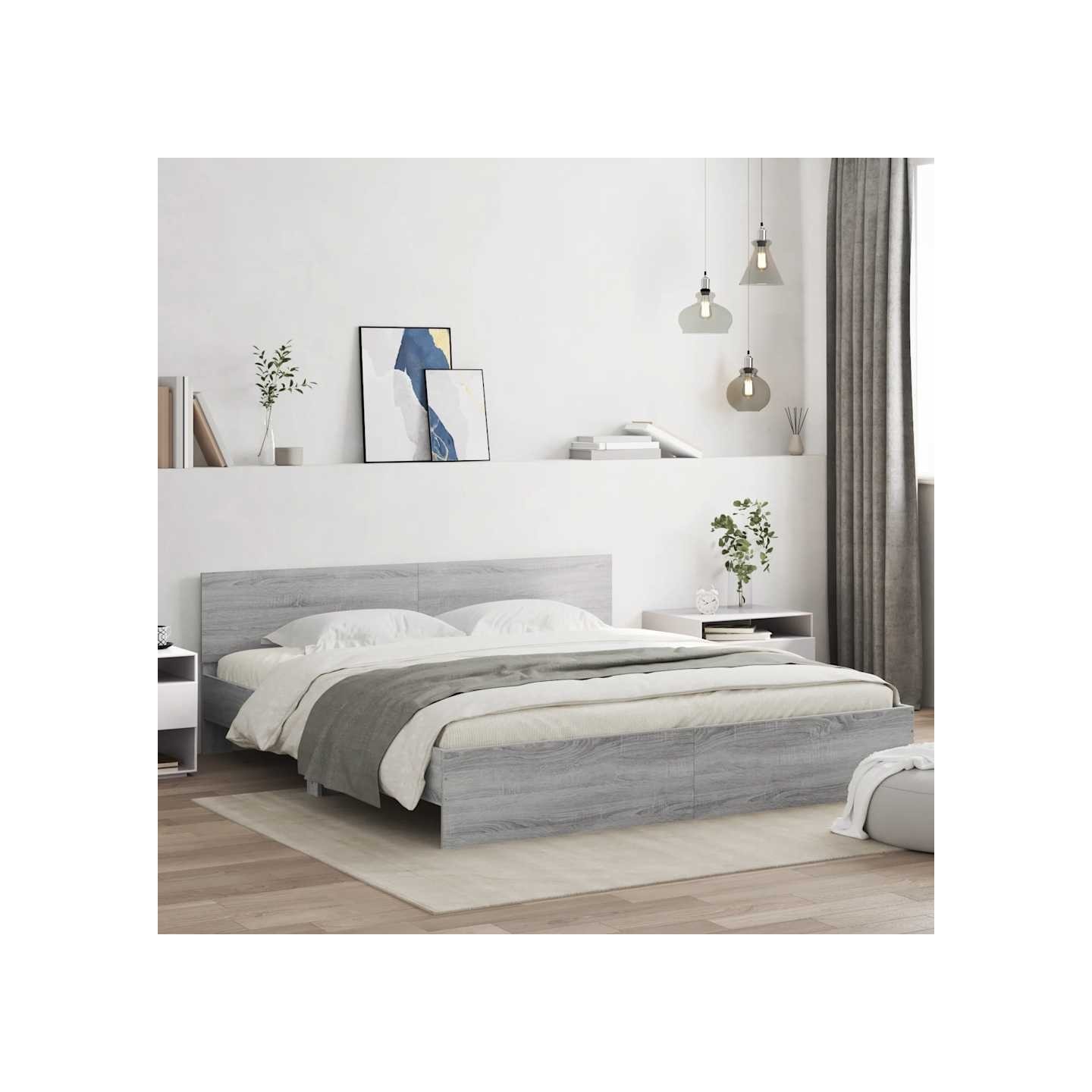 Cadre de lit avec LED sans matelas sonoma gris 200x200 cm