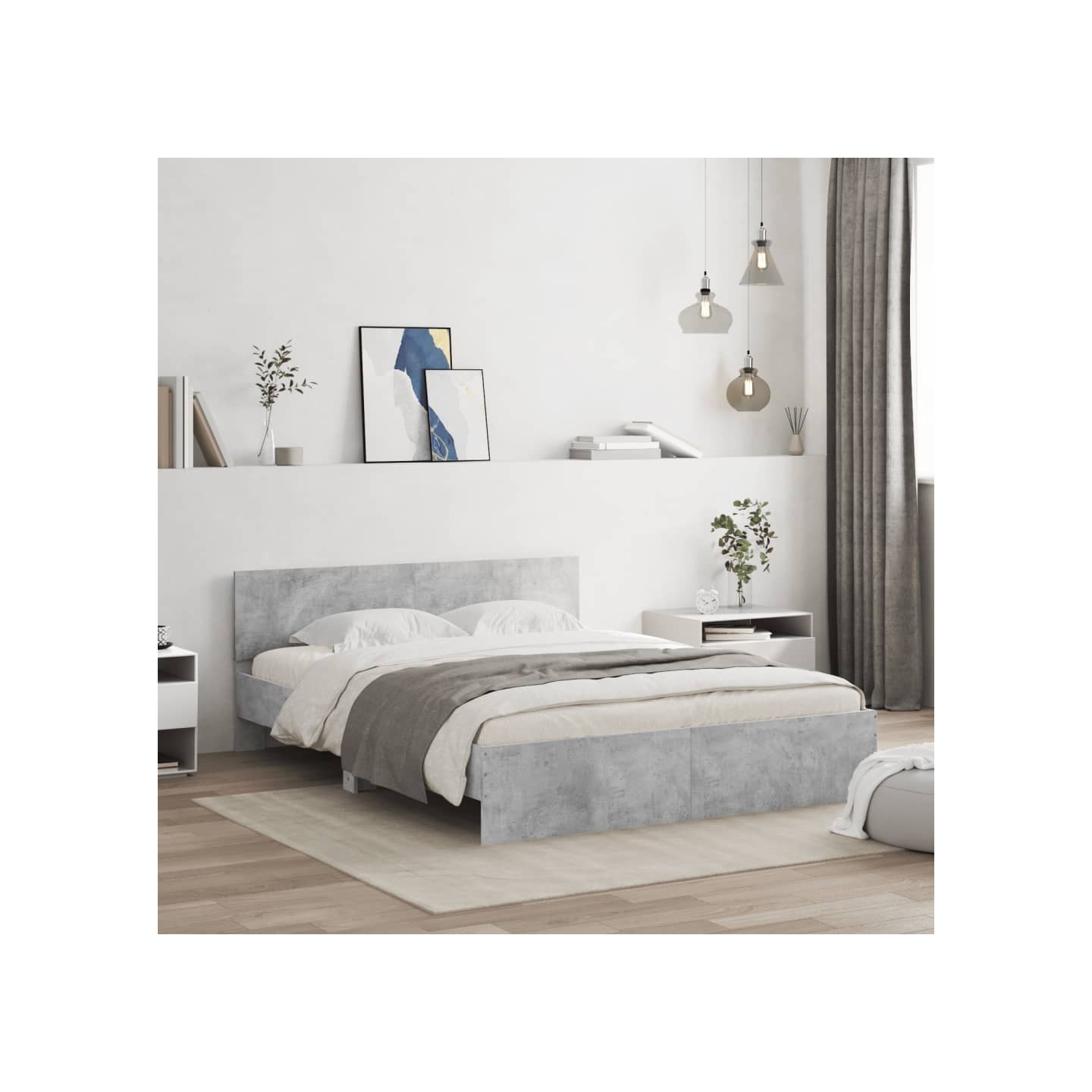 Cadre de lit avec LED sans matelas gris béton 160x200 cm