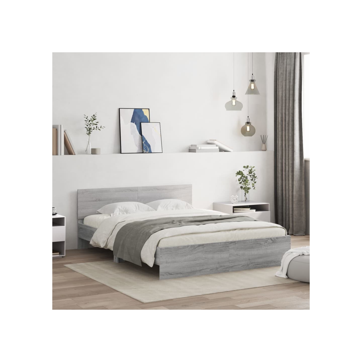 Cadre de lit avec LED sans matelas sonoma gris 160x200 cm