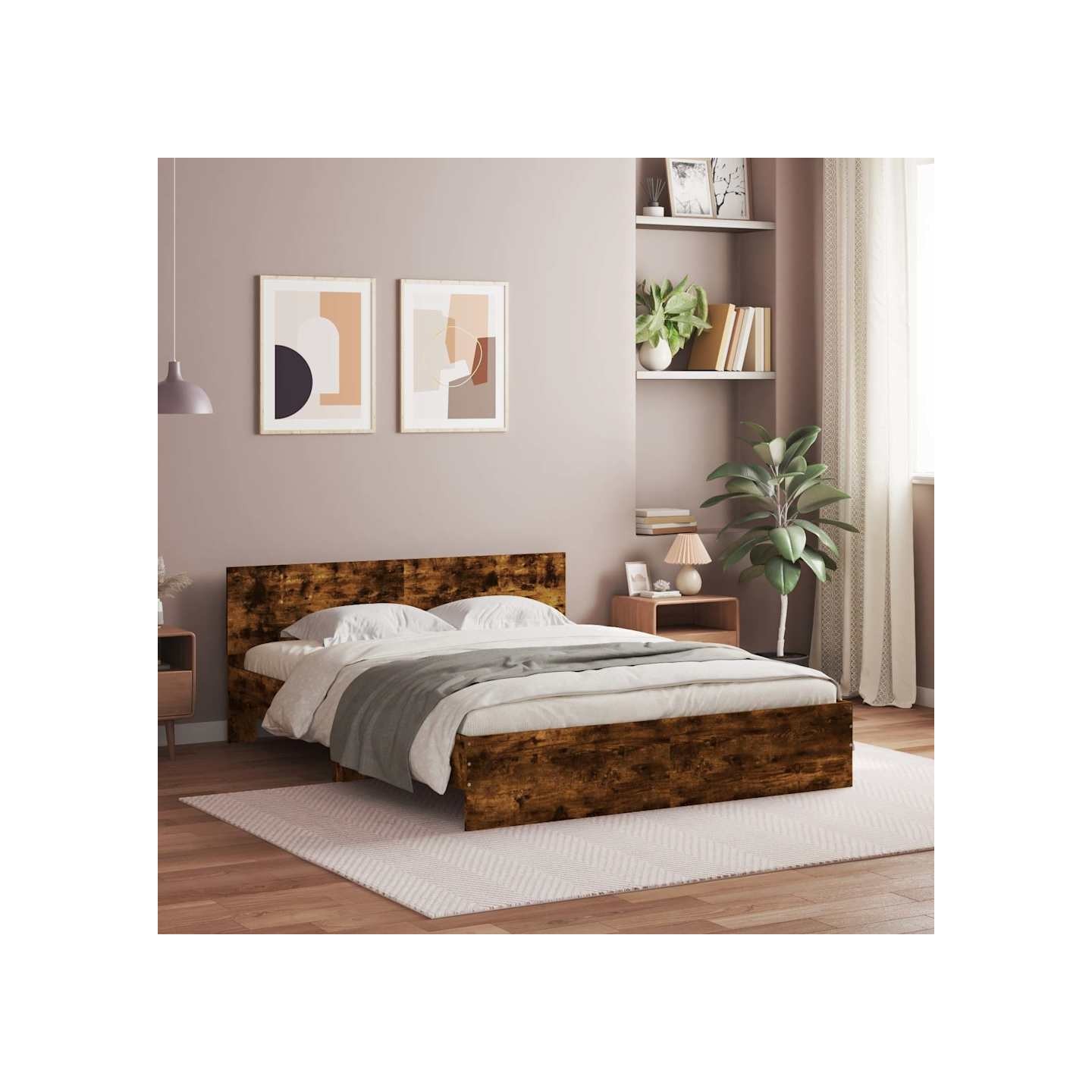 Cadre de lit avec LED sans matelas chêne fumé 160x200 cm