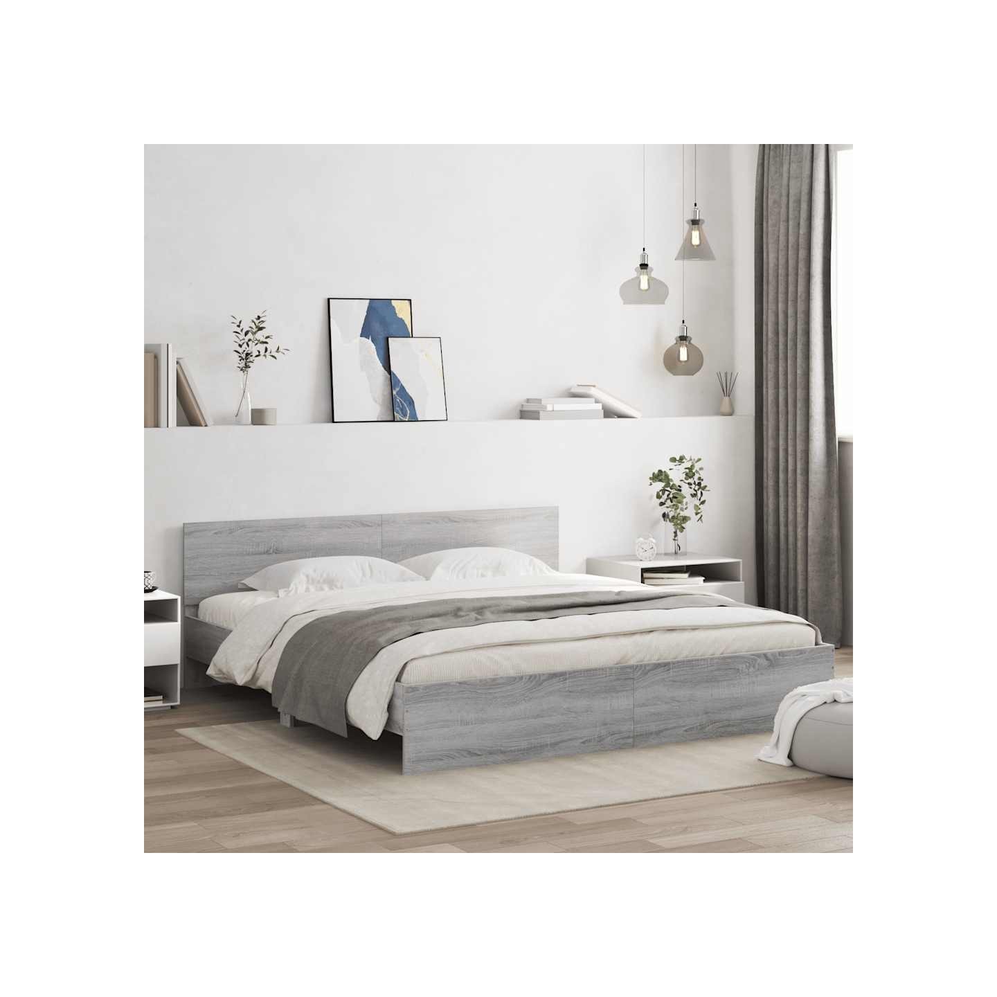 Cadre de lit avec LED sans matelas sonoma gris 180x200 cm