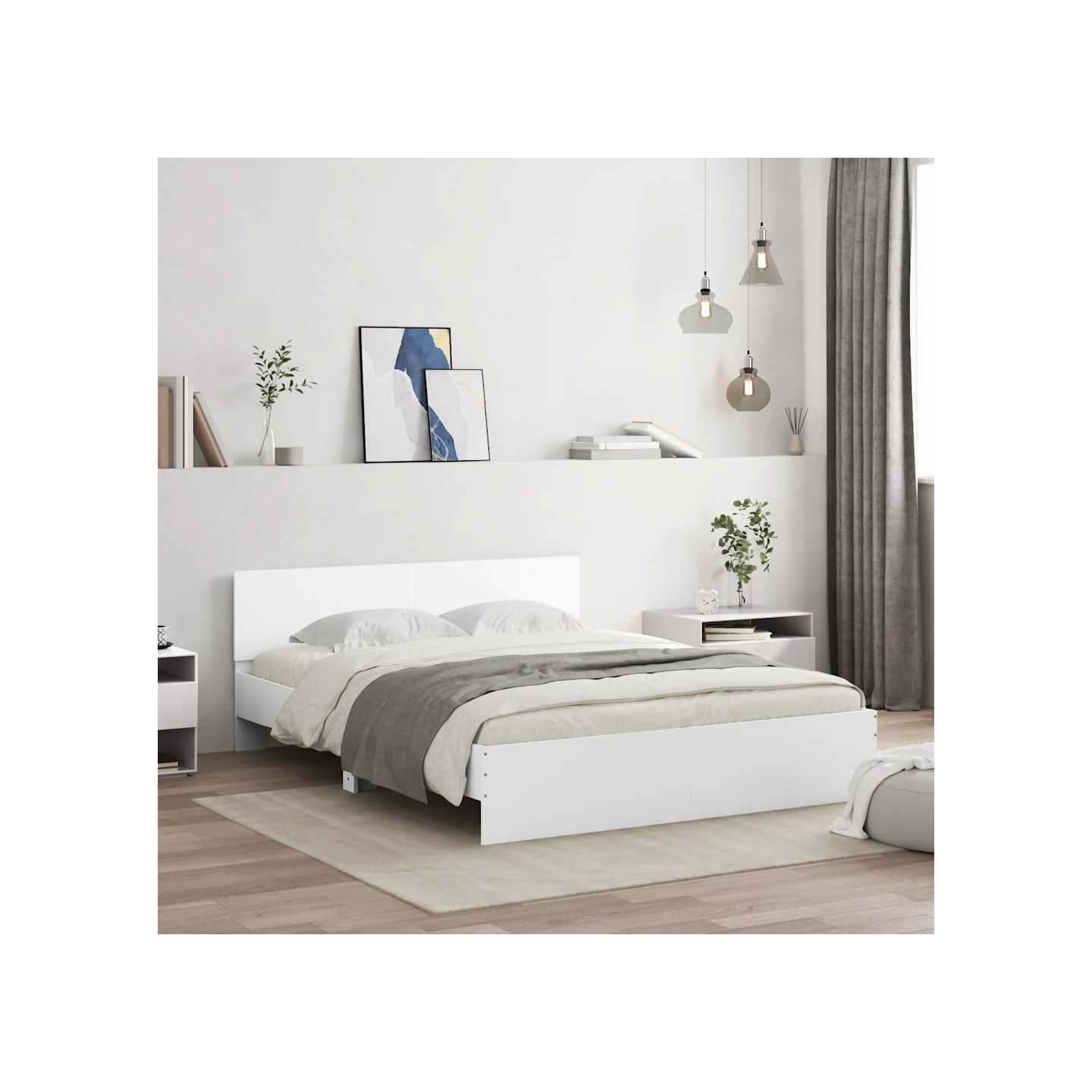 Cadre de lit avec LED sans matelas blanc 150x200 cm
