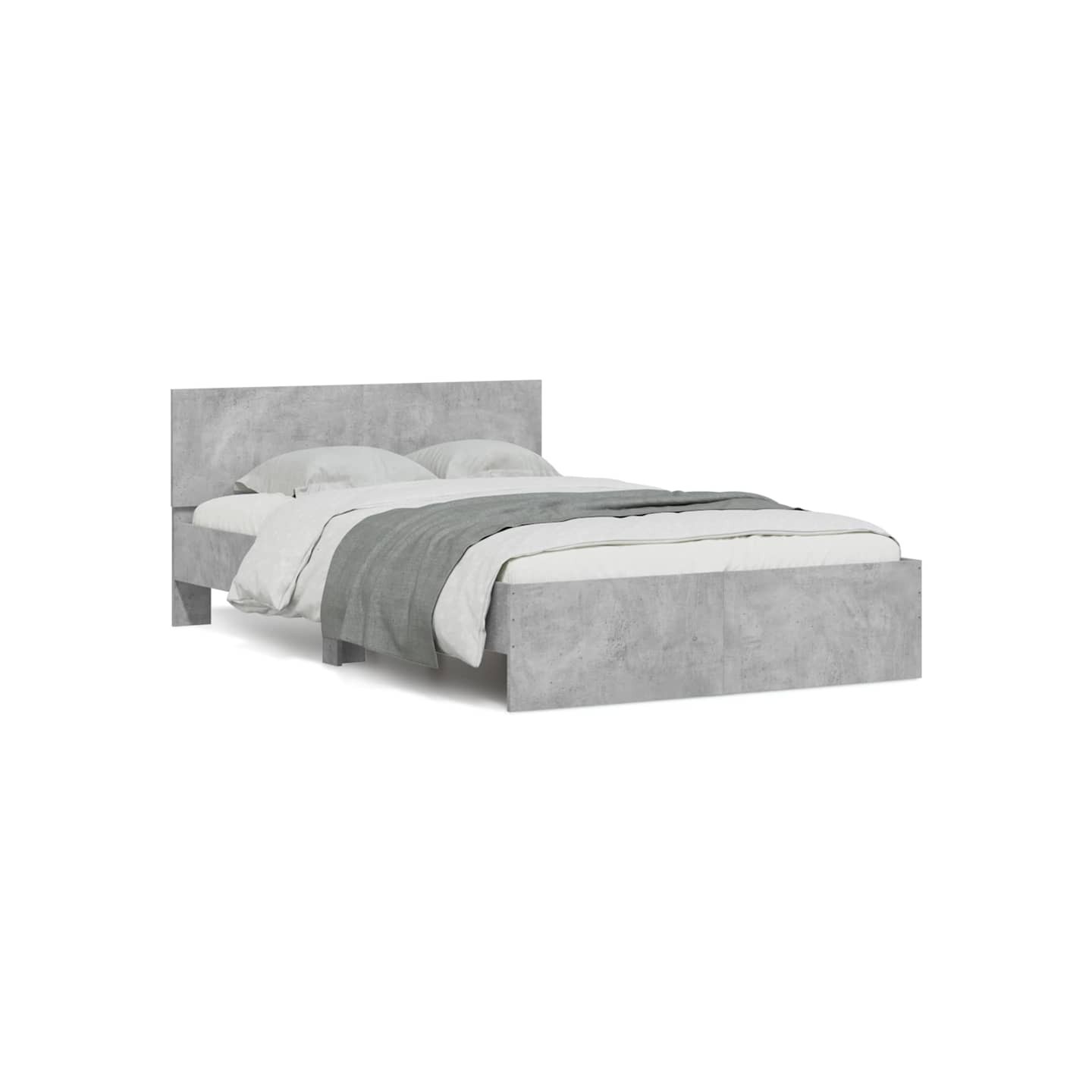 Cadre de lit avec tête de lit et LED gris béton 135x190 cm