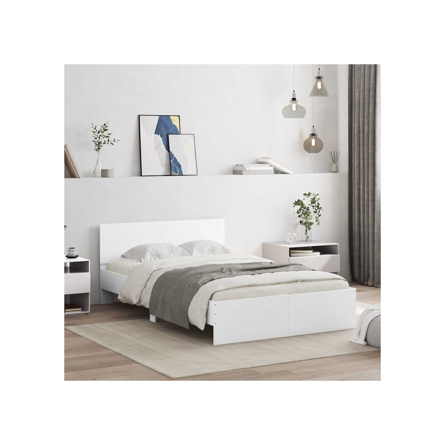 Cadre de lit avec LED sans matelas blanc 135x190 cm