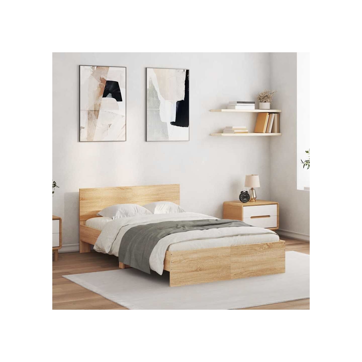 Cadre de lit avec LED sans matelas chêne sonoma 135x190 cm