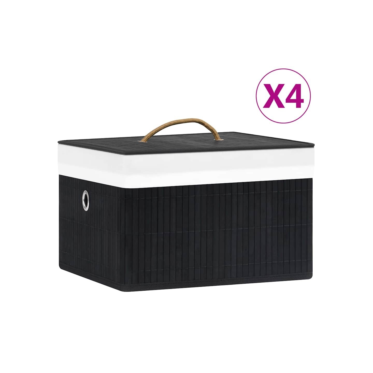 Boîtes de rangement en bambou 4 pcs Noir