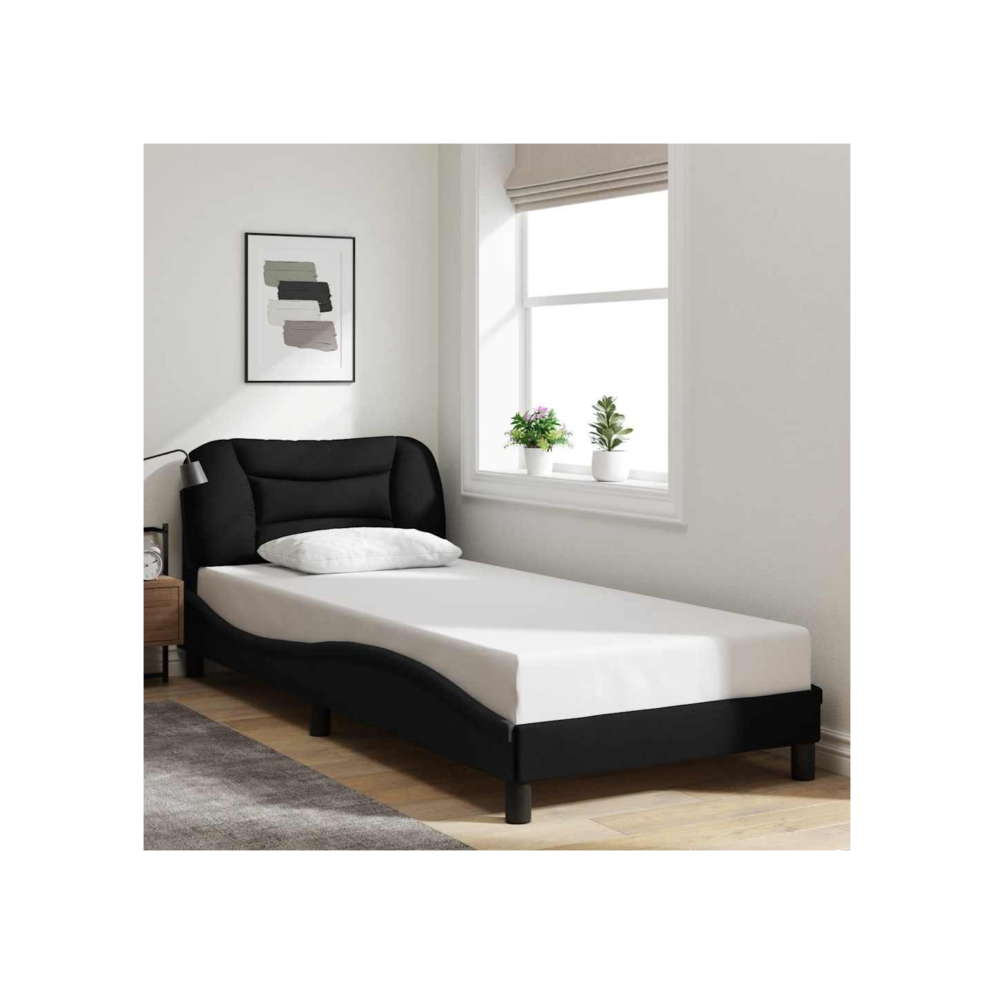Cadre de lit sans matelas Hvar noir 80x200 cm tissu