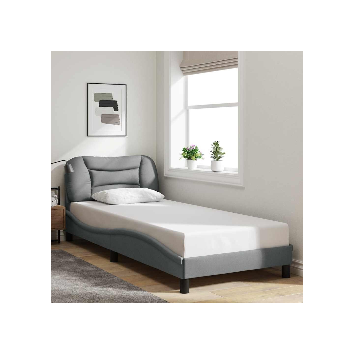 Cadre de lit sans matelas Hvar gris clair 90x190 cm tissu
