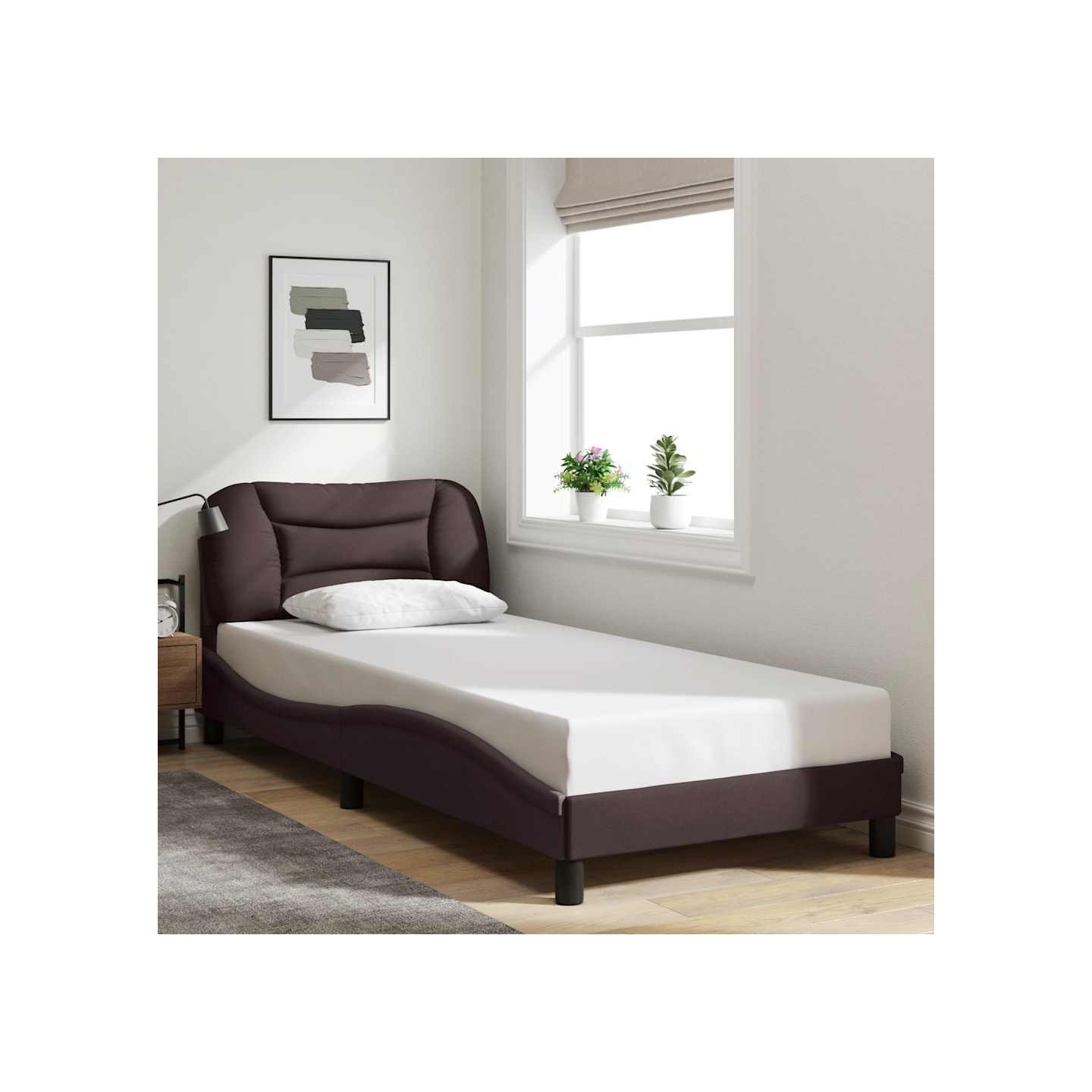Cadre de lit sans matelas Hvar marron foncé 90x190 cm tissu