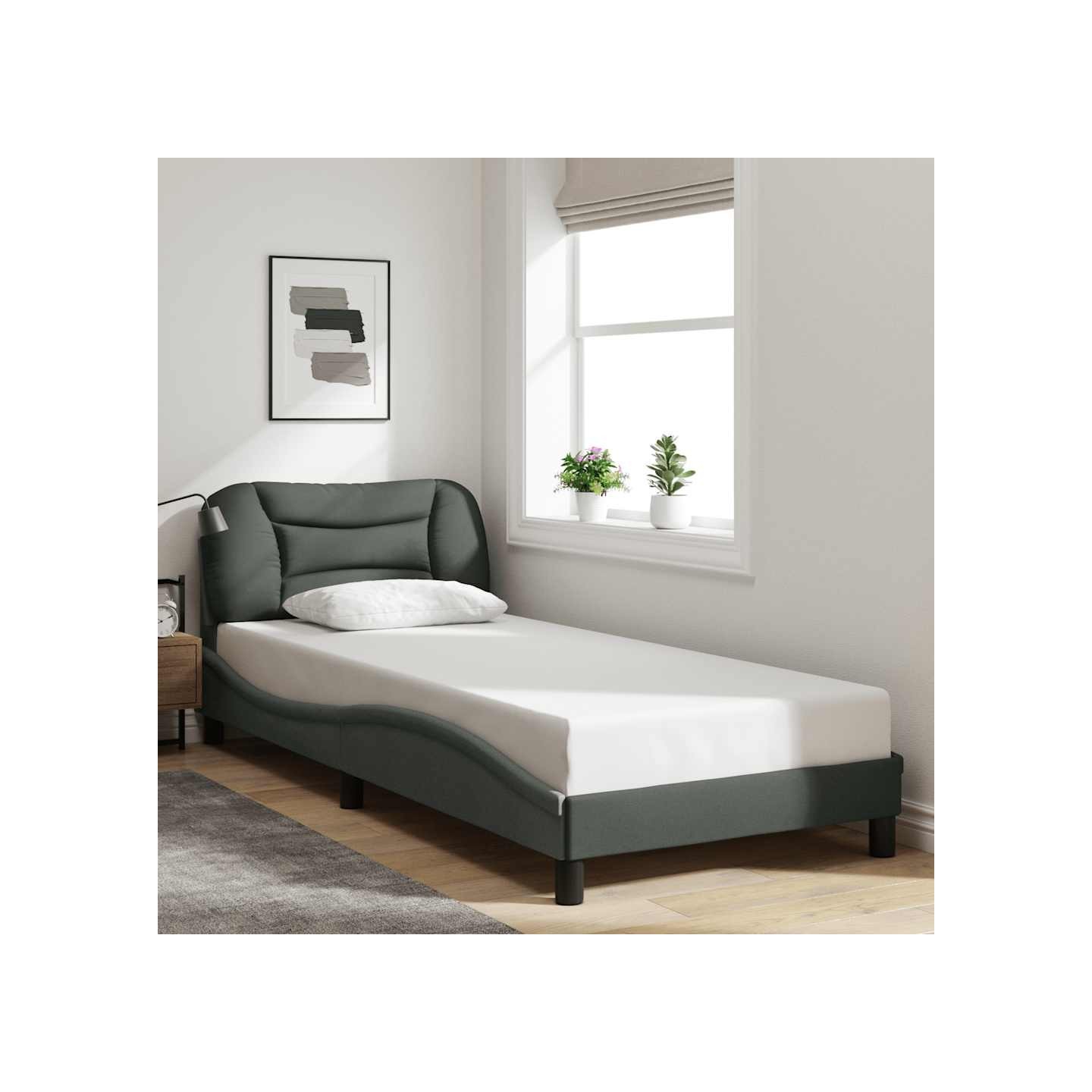 Cadre de lit sans matelas Hvar gris foncé 90x200 cm tissu