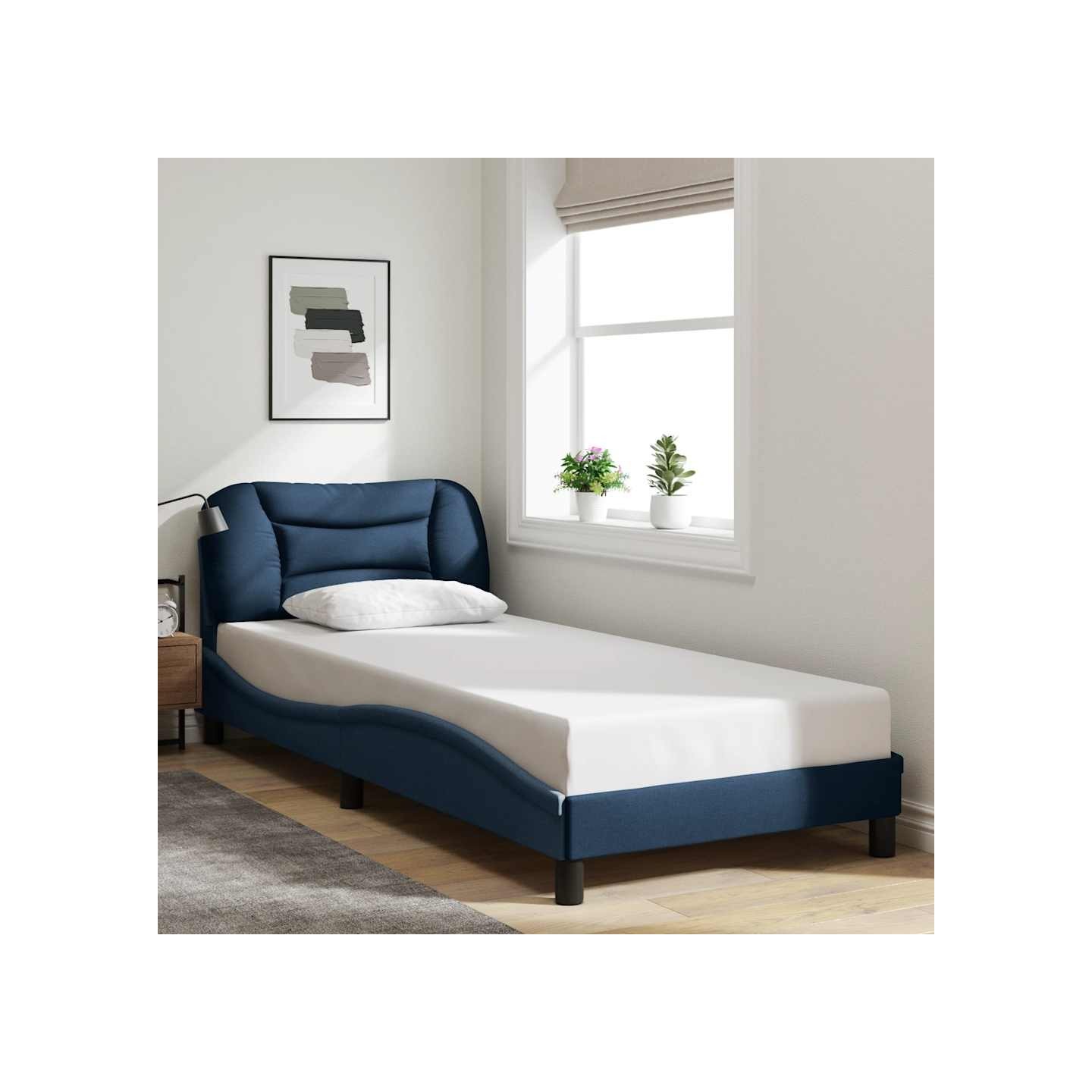 Cadre de lit sans matelas Hvar bleu 90x200 cm tissu