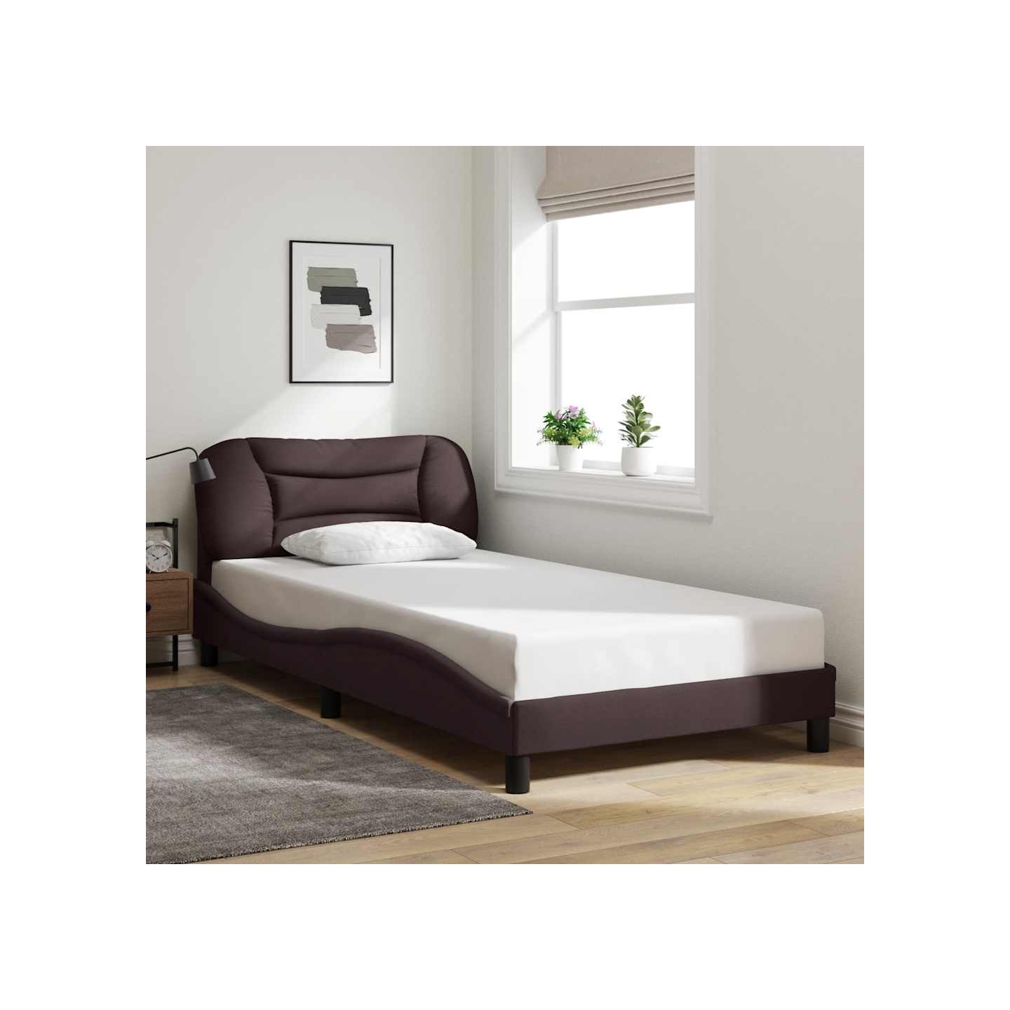 Cadre de lit sans matelas Hvar marron foncé 100x200 cm tissu