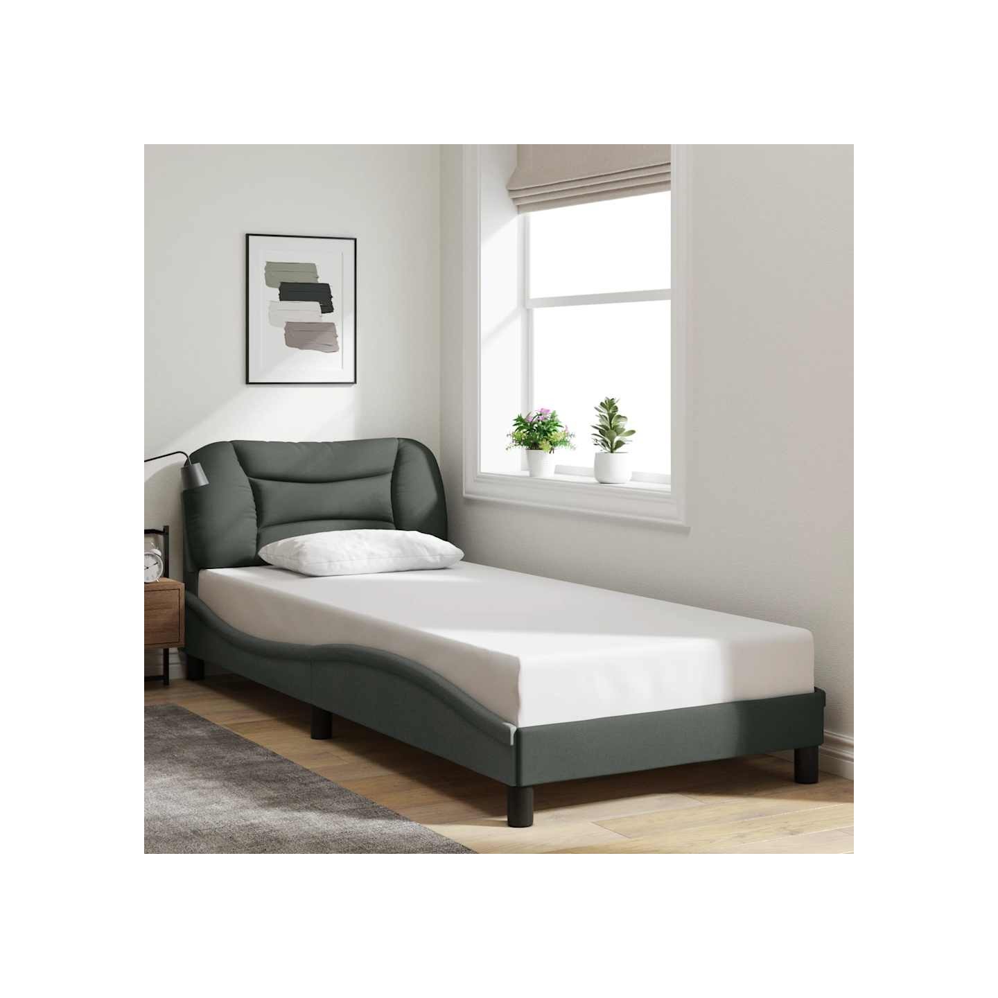Cadre de lit sans matelas Hvar gris foncé 90x190 cm tissu