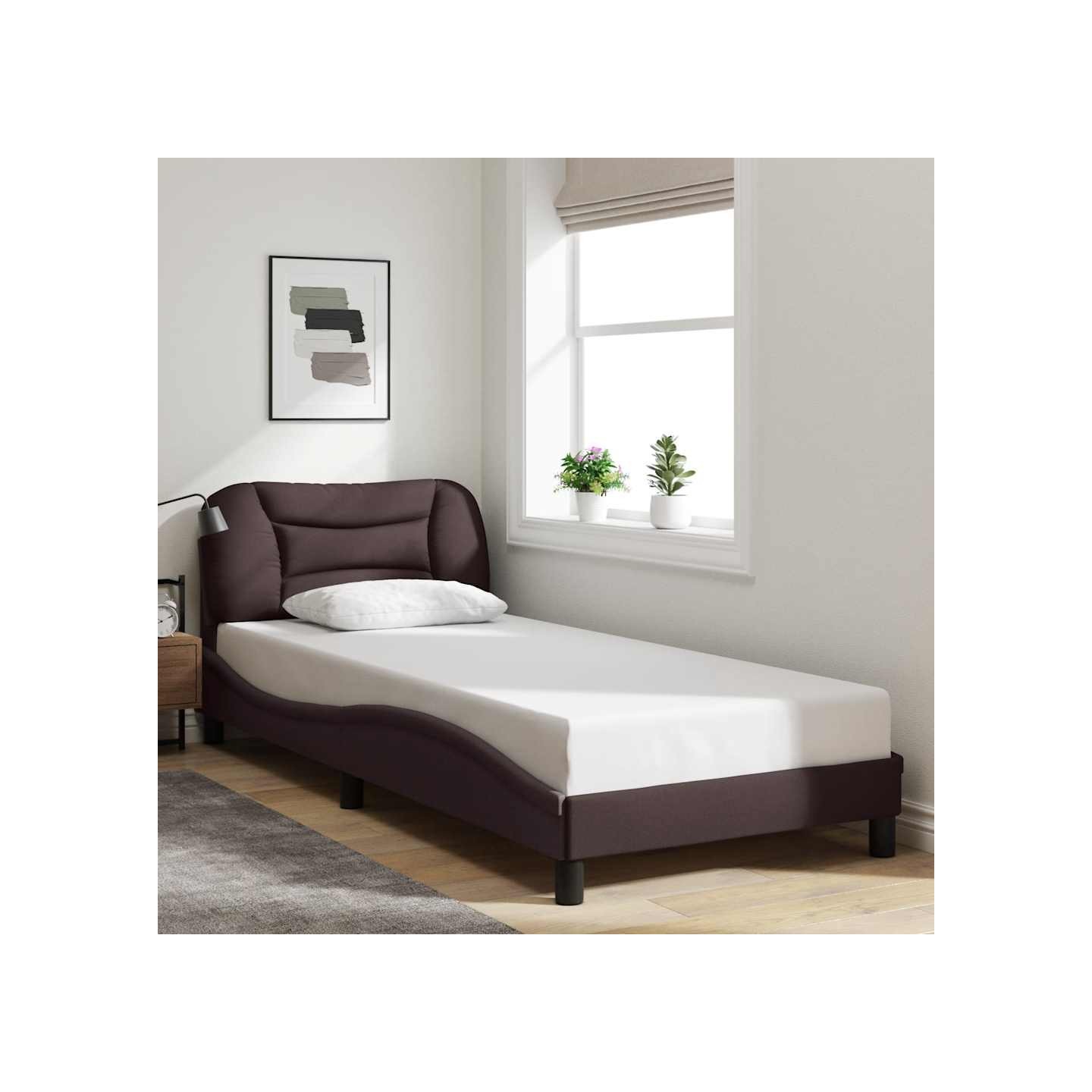 Cadre de lit sans matelas Hvar marron foncé 80x200 cm tissu