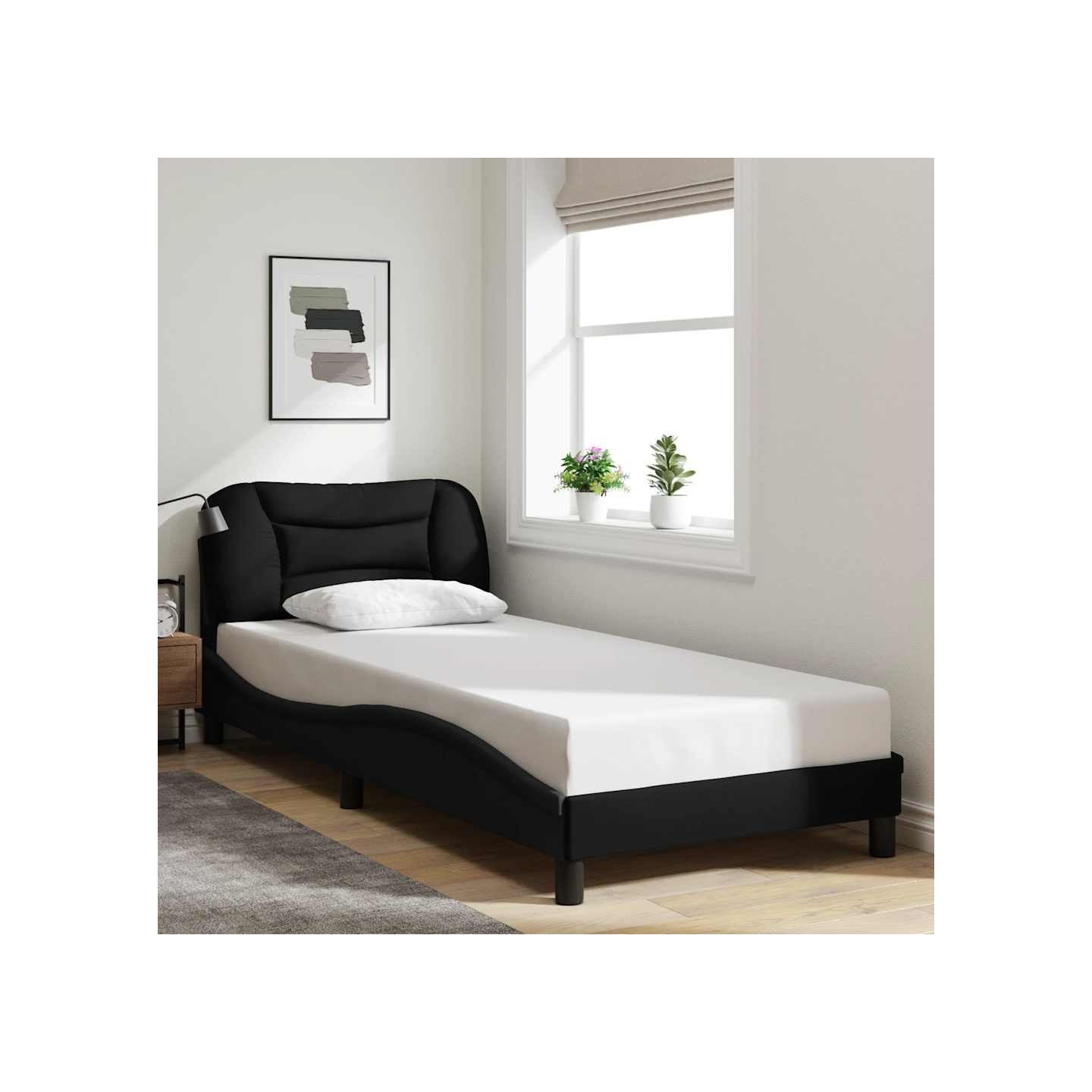 Cadre de lit sans matelas Hvar noir 90x200 cm tissu