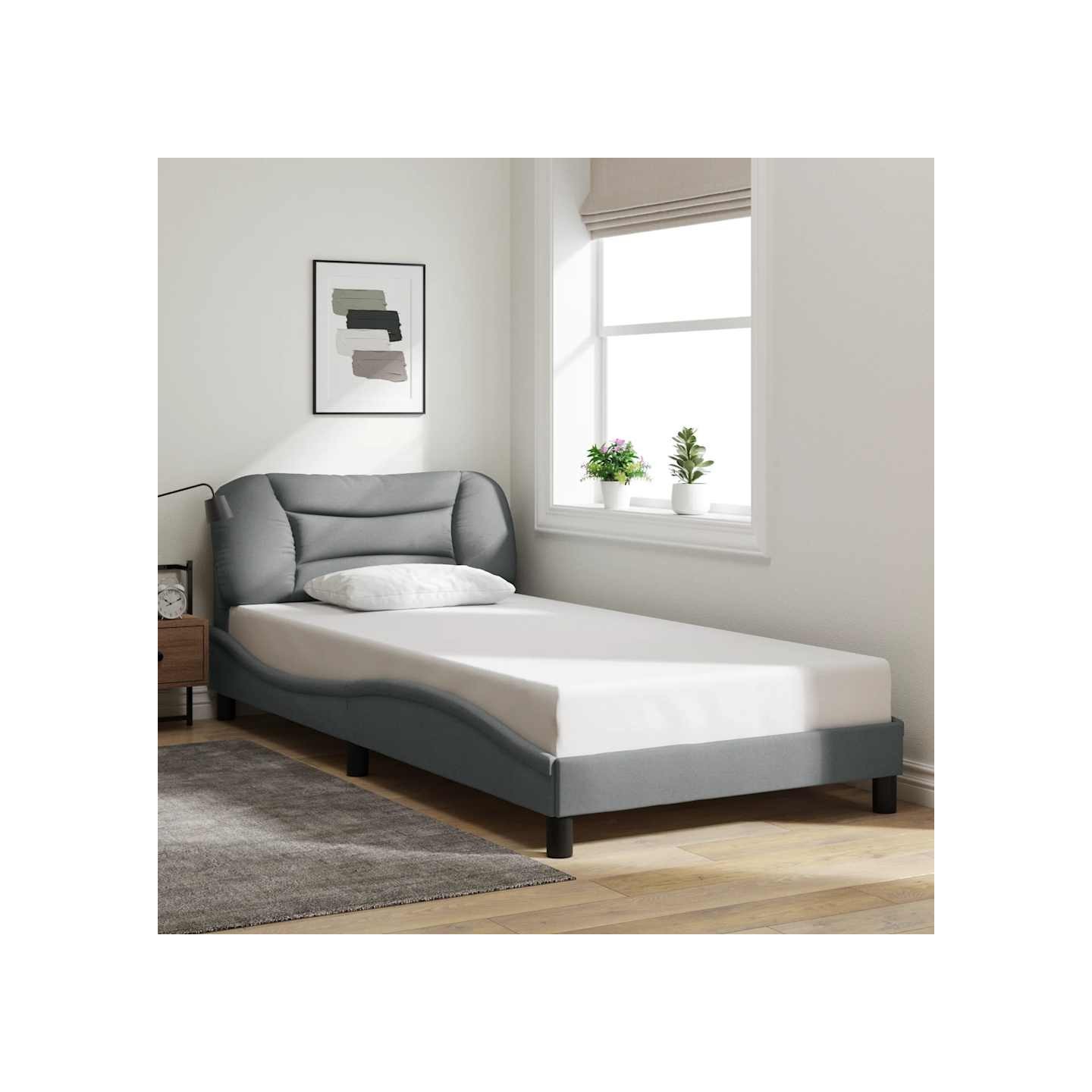 Cadre de lit sans matelas Hvar gris clair 100x200 cm tissu