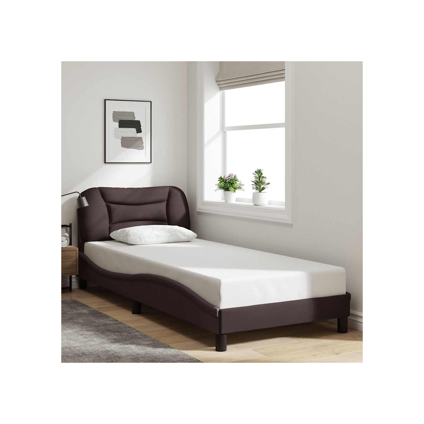 Cadre de lit sans matelas Hvar marron foncé 90x200 cm tissu